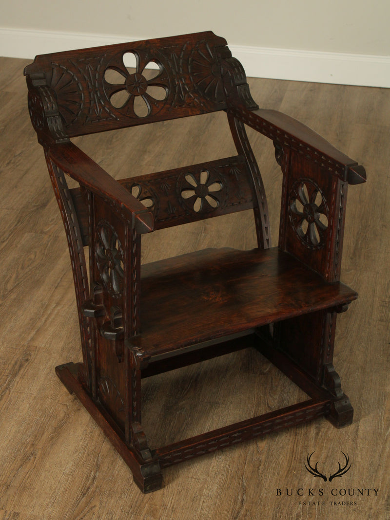Italian 15th Century Revival Low Wooden Arm Chair