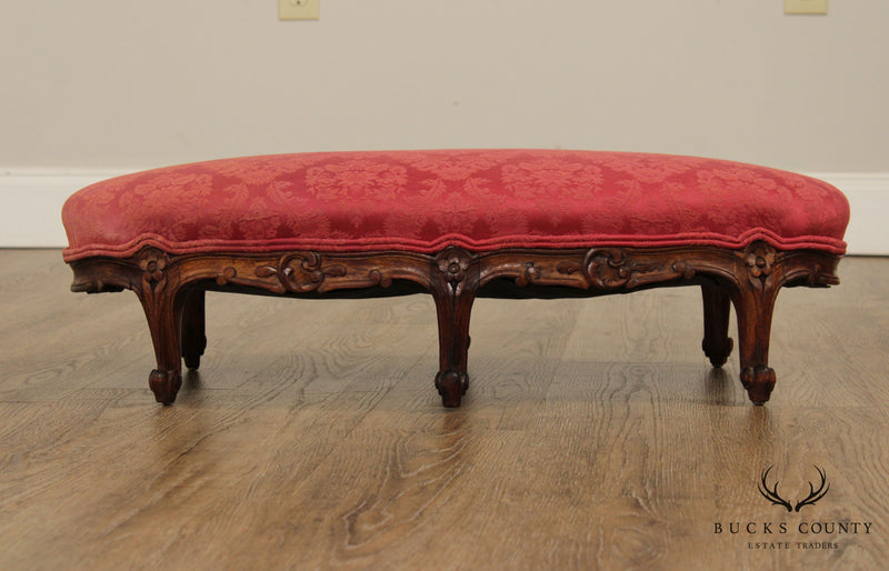 Antique French Louis XV Style Carved Walnut Footstool