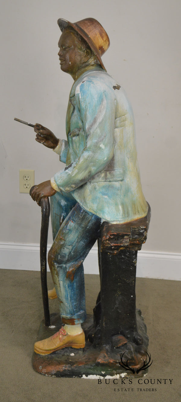 Farnsworth Large Painted Bronze Statue of Seated Black Man with Cane & Cigar