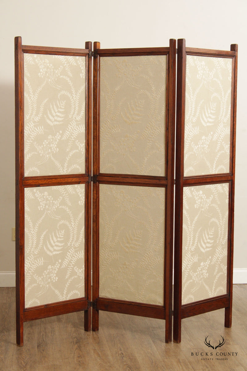 Antique Arts & Crafts Oak Three-Panel Dressing Screen