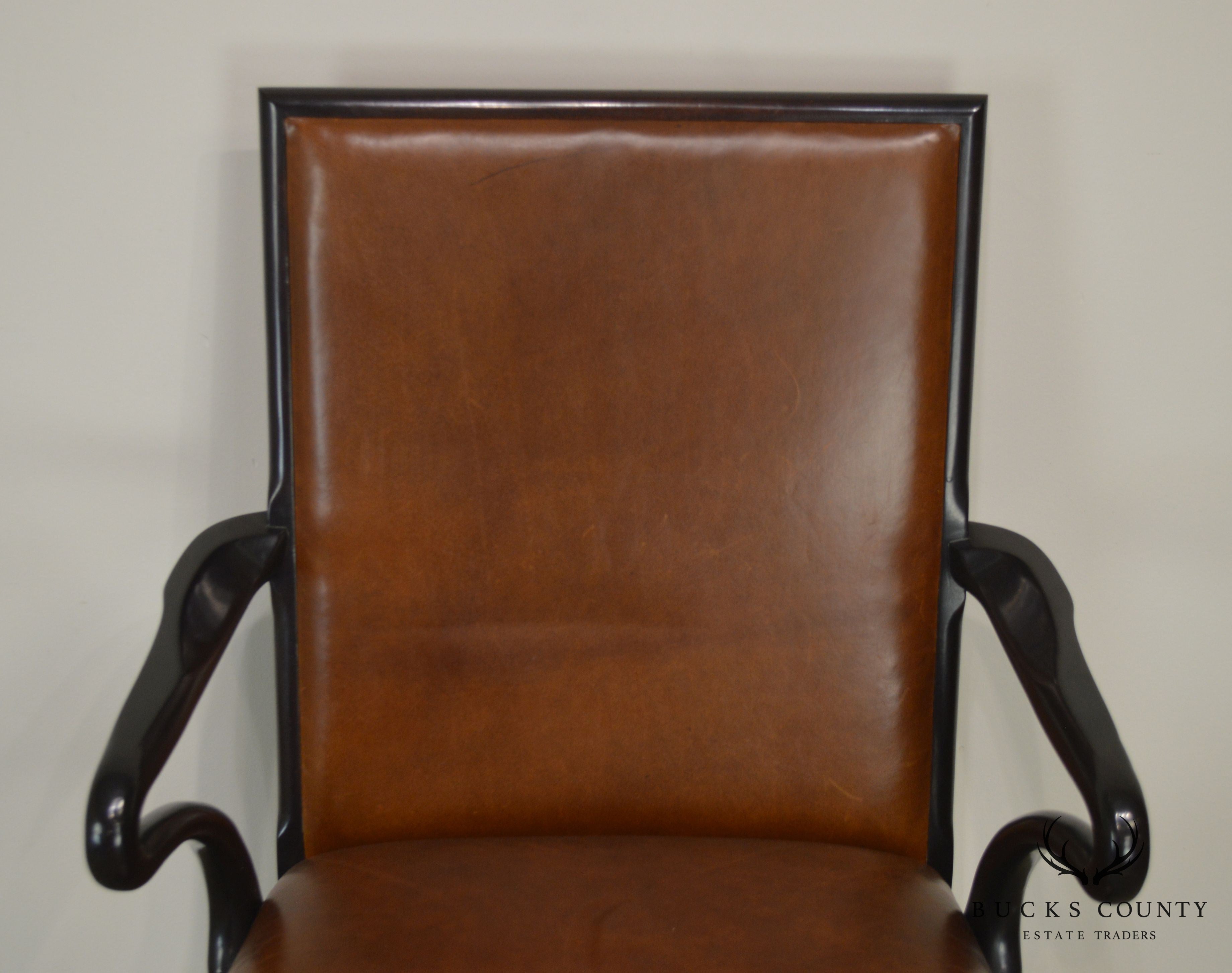 George II Style Quality Brown Leather Armchair