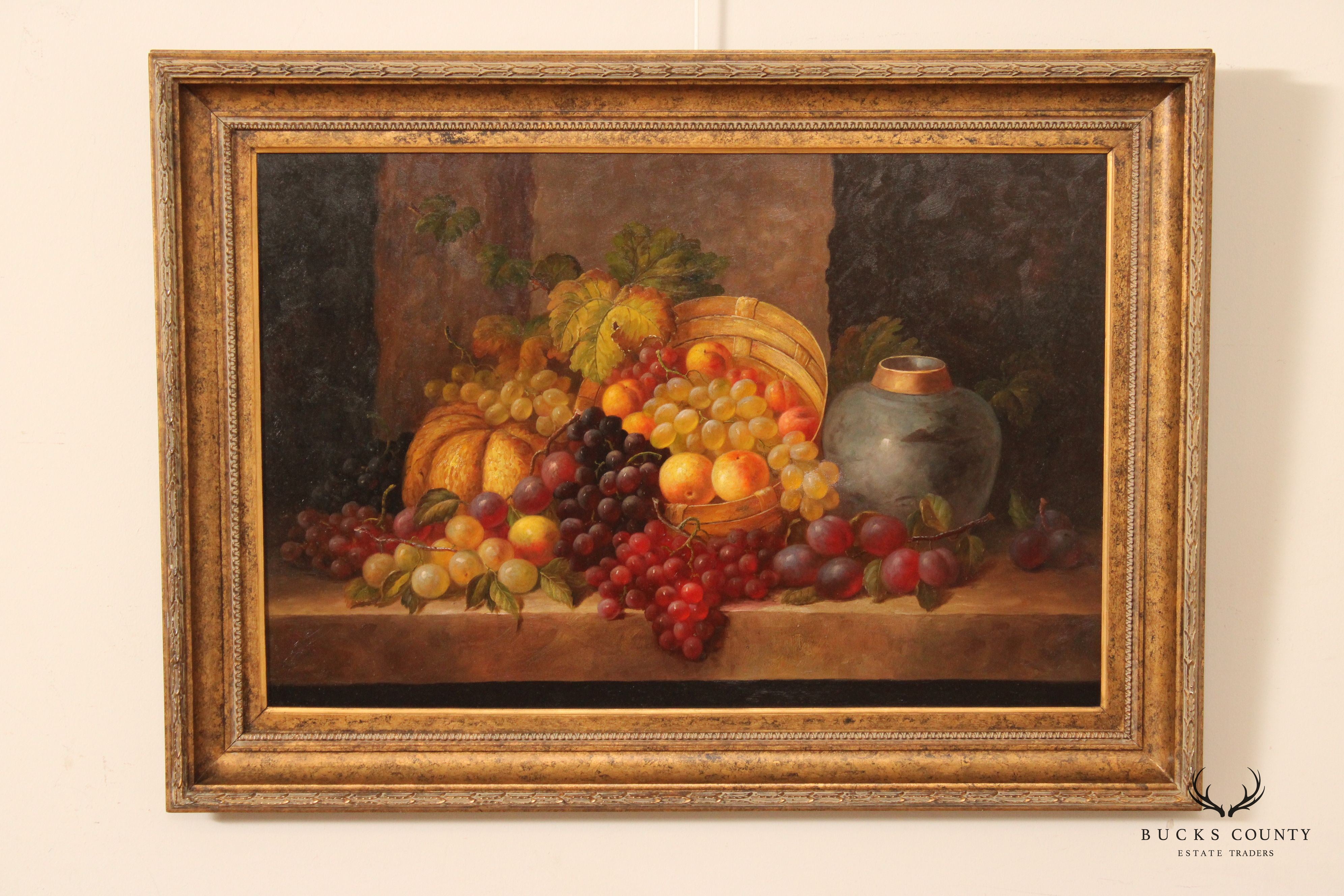 Baroque Style Fruit Still Life Original Oil Painting, Signed Bianchi