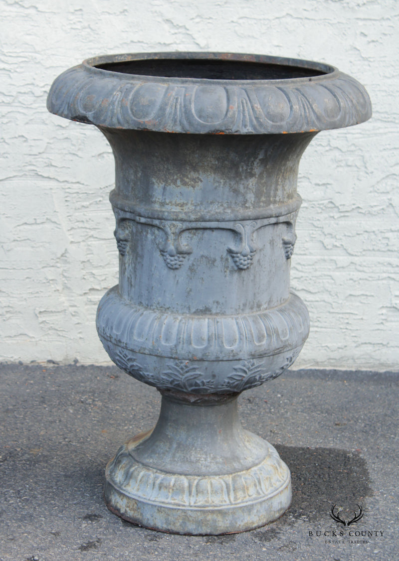 Vintage French Style Pair of Cast Iron Garden Planter Urns