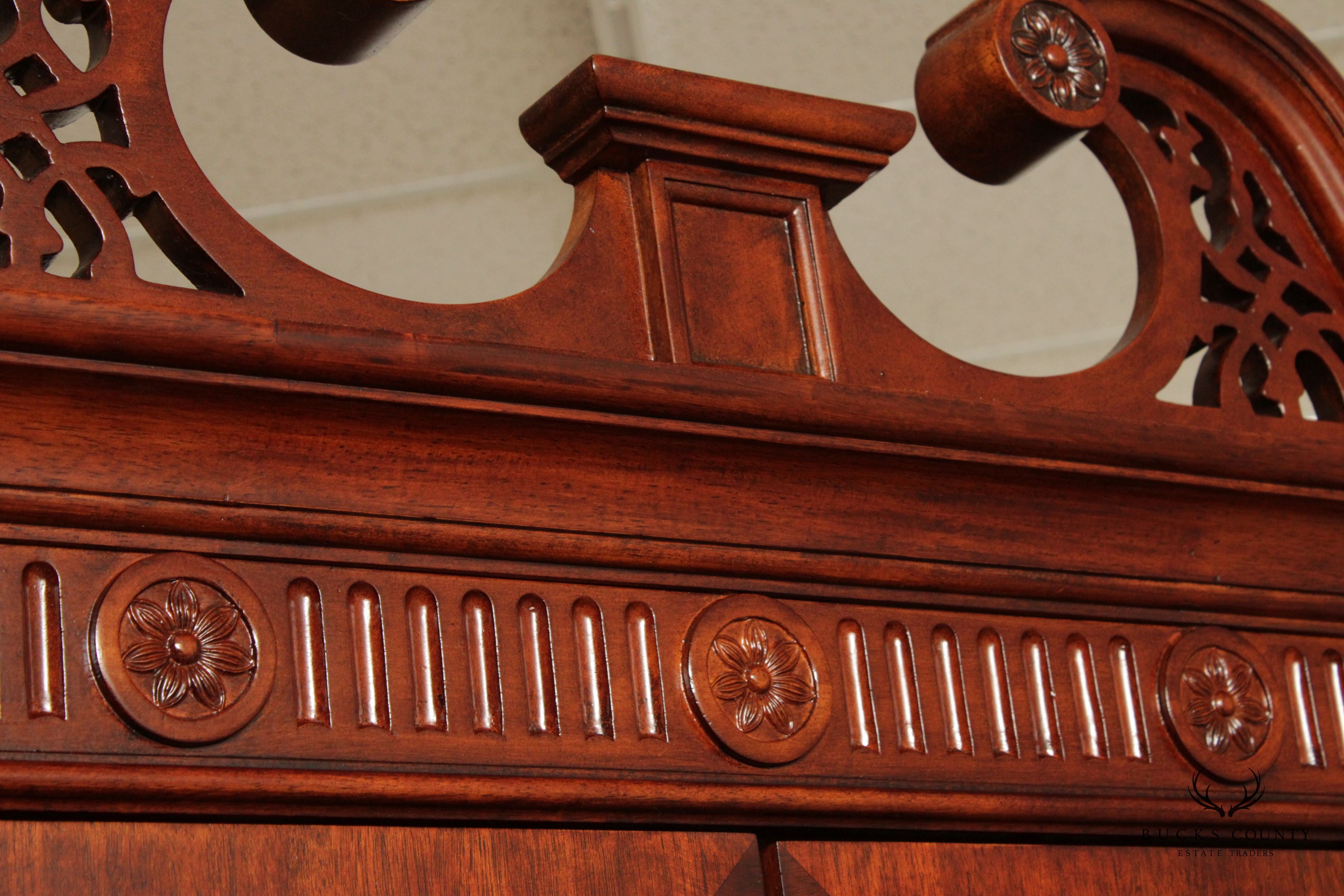 Federal Style Carved Mahogany Lighted Breakfront China Cabinet