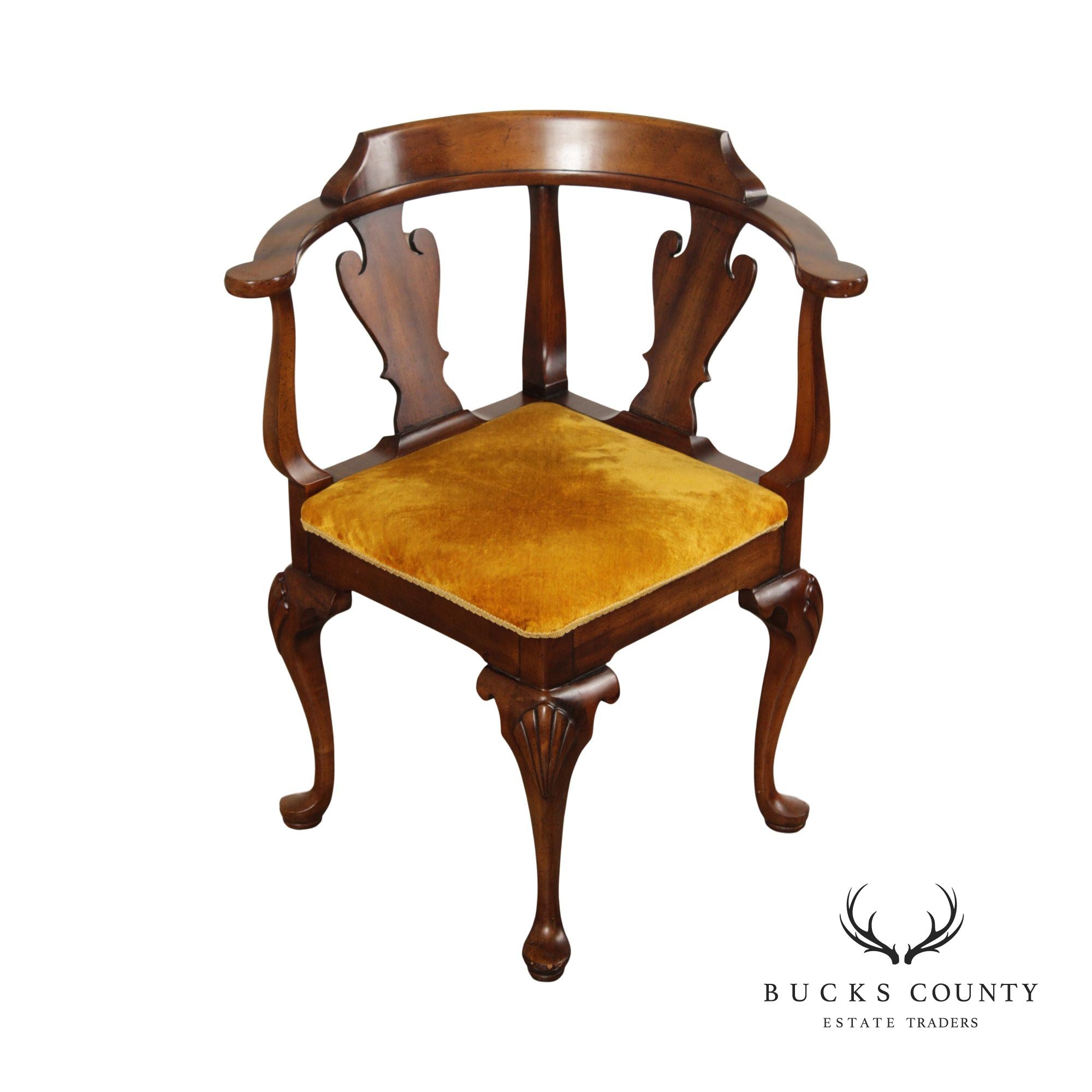 Globe Furniture Co. Queen Anne Style Carved Mahogany Corner Chair