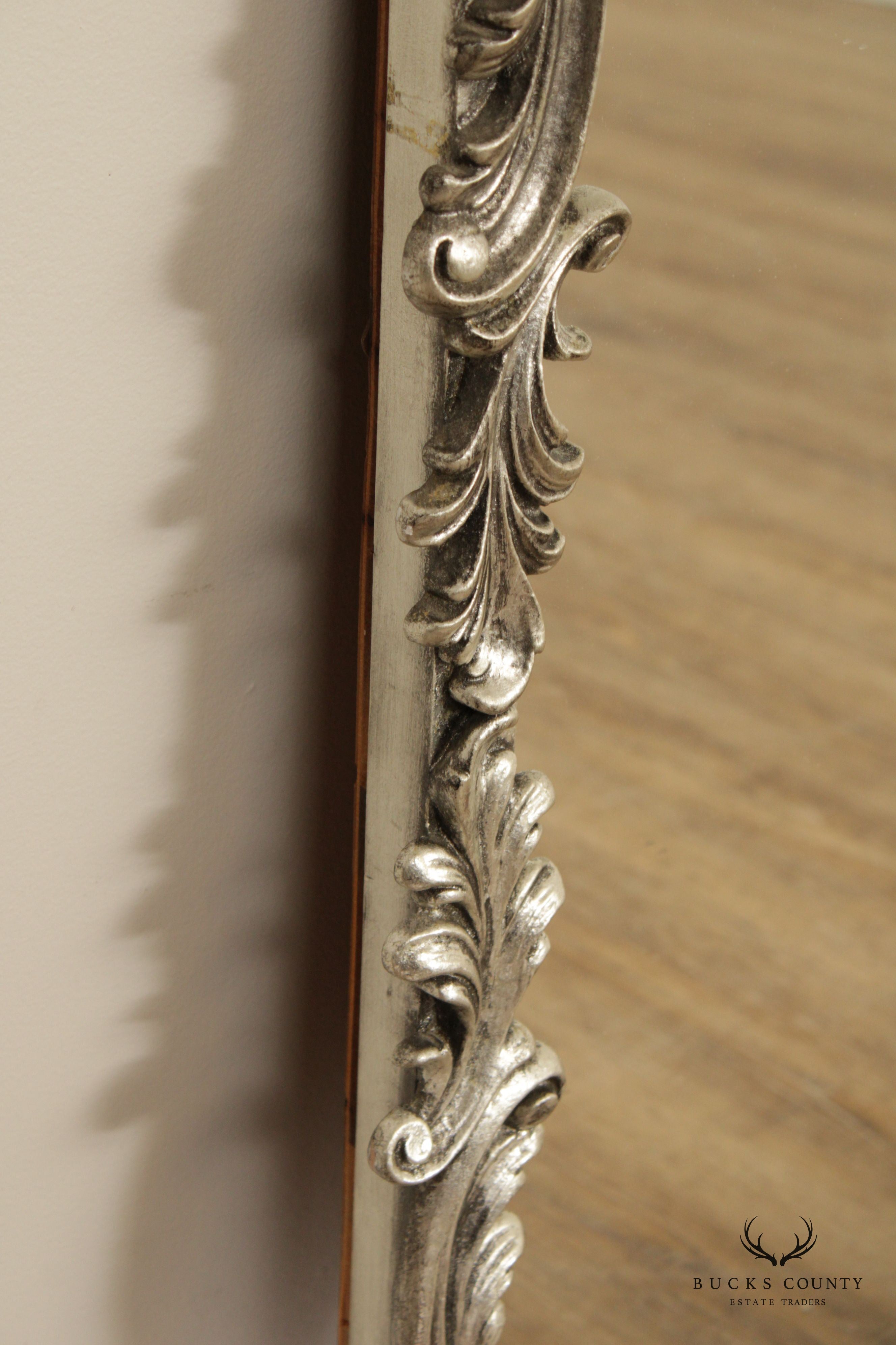 Hollywood Regency Silver Foliate Scroll Large Wall Mirror