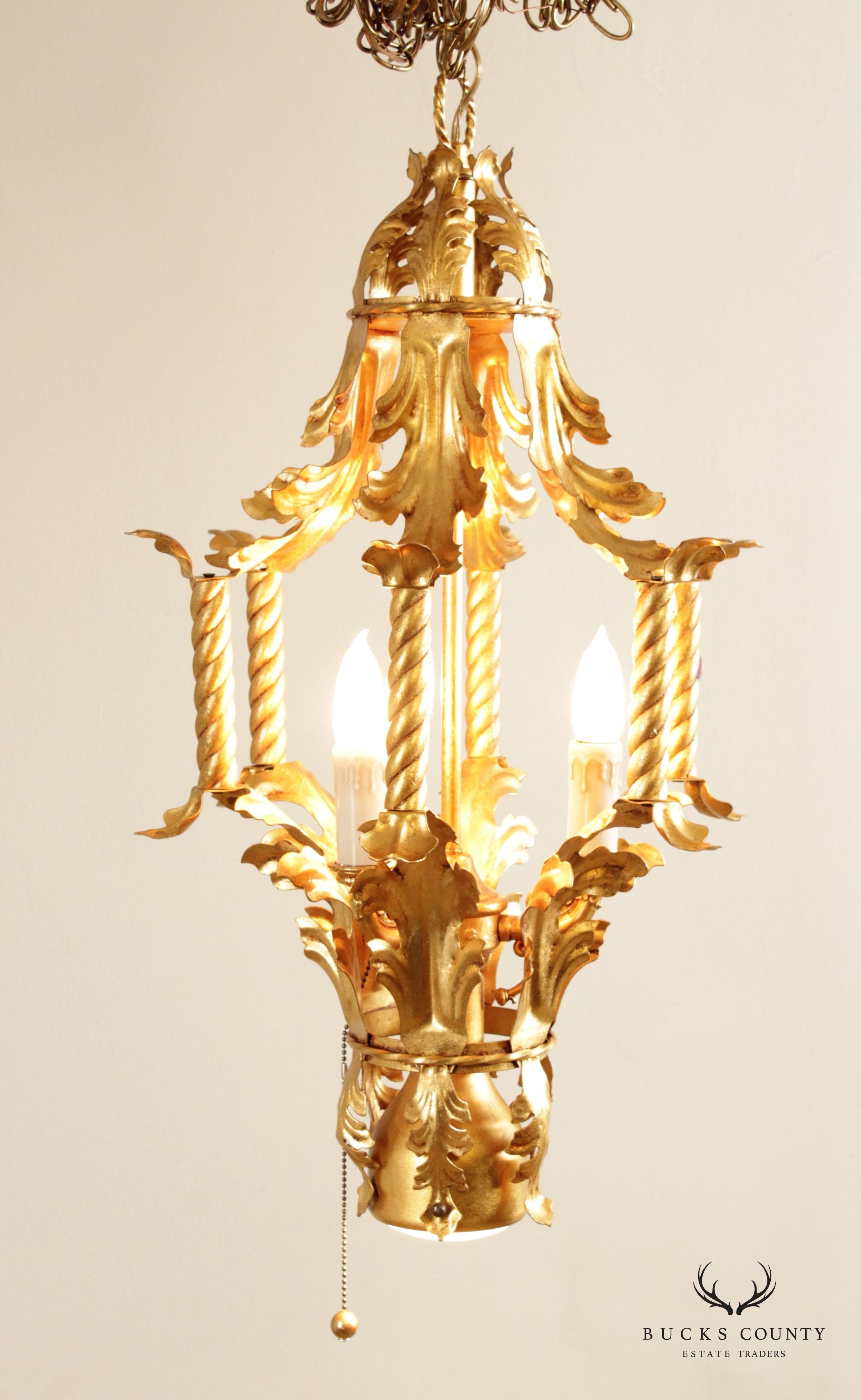 Italian Hollywood Regency Gilt Tole Lantern Chandelier