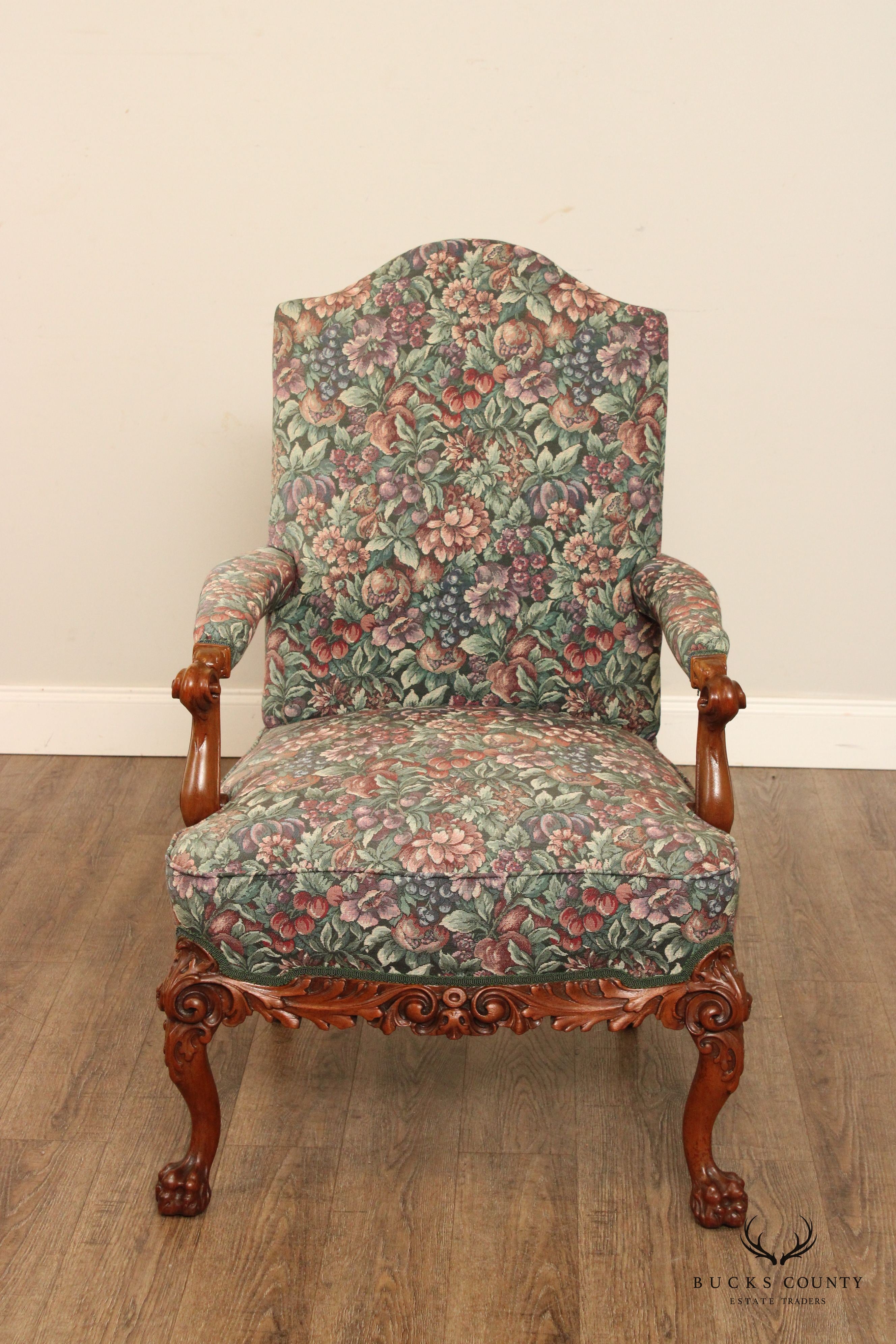 Georgian Style Carved Mahogany Library Armchair