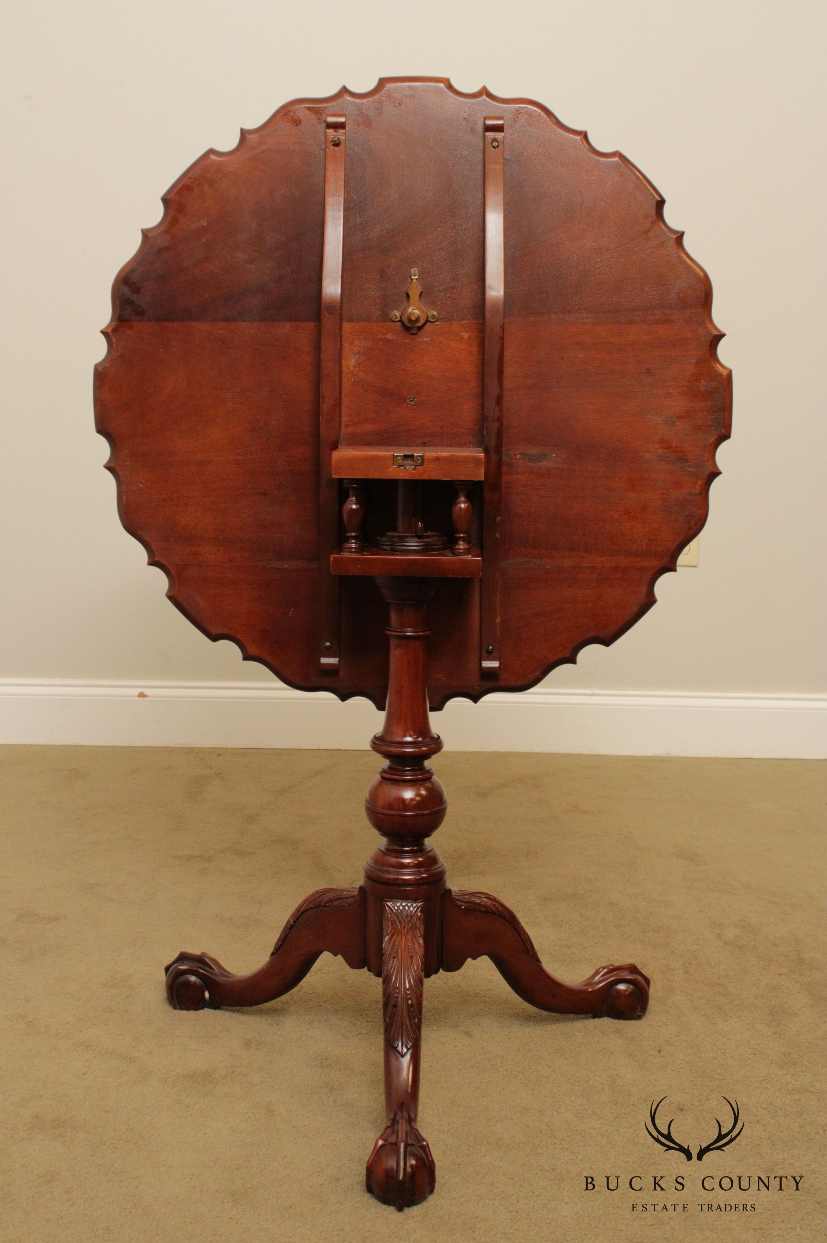 Chippendale Style Custom Mahogany Ball & Claw Tilt Top Pie Crust Table