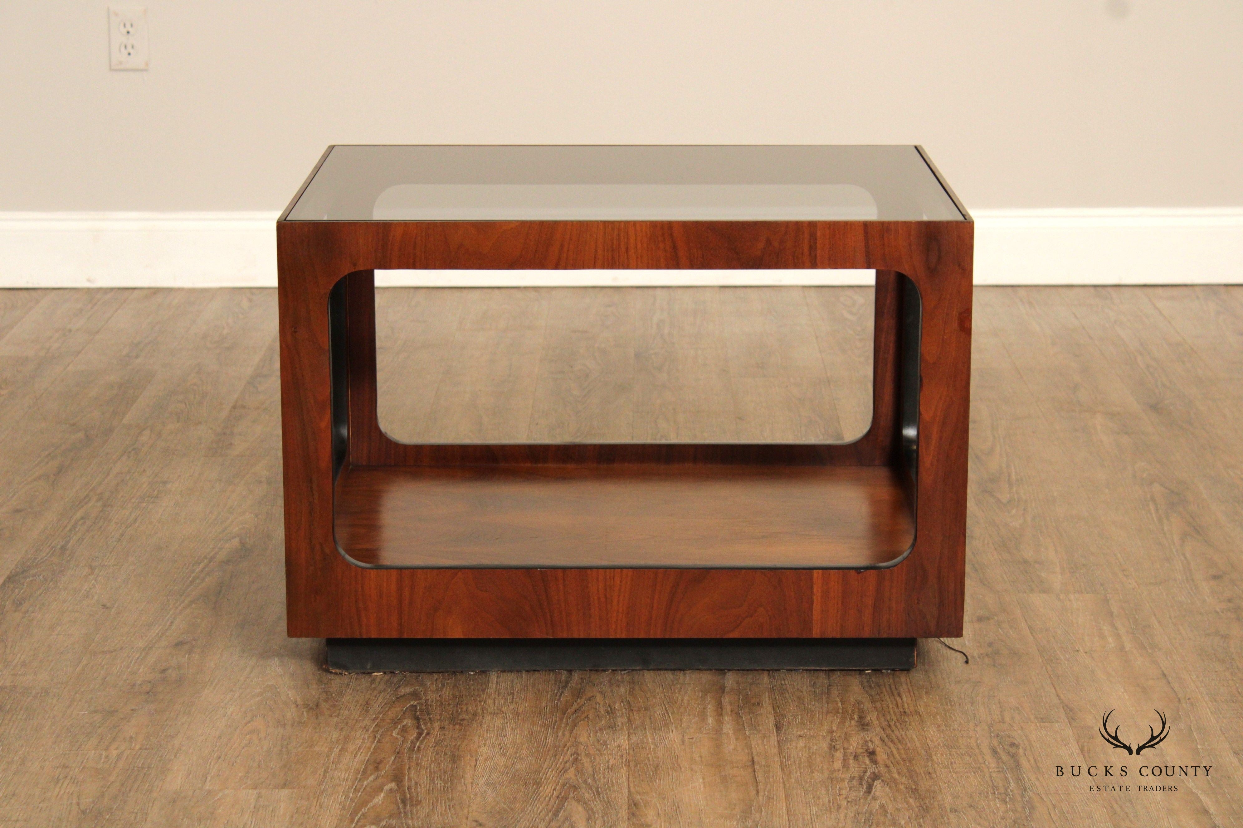 Lane Mid Century Modern Walnut And Smoked Glass Coffee Table