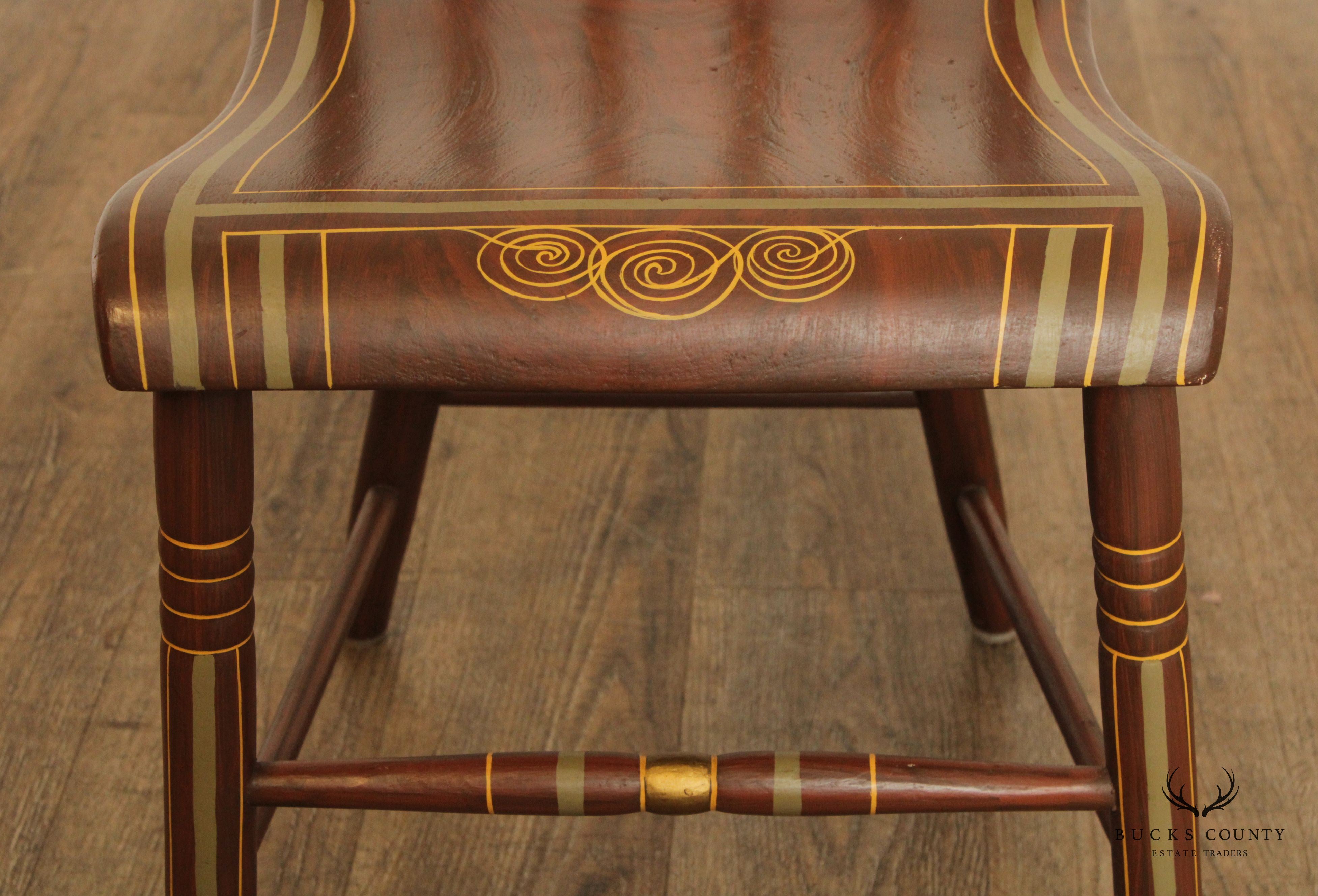 Set of Eight Grain Painted Plank Seat Dining Chairs