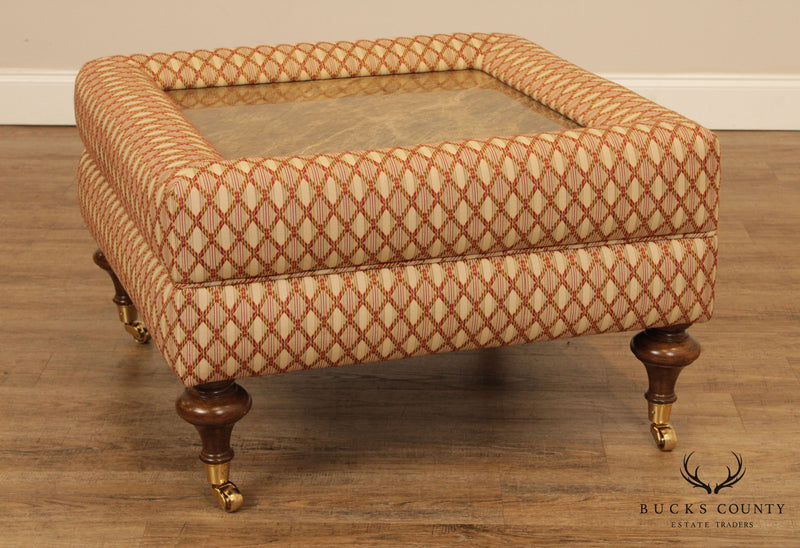 Regency Style Custom Upholstered, Marble Top Ottoman Coffee Table