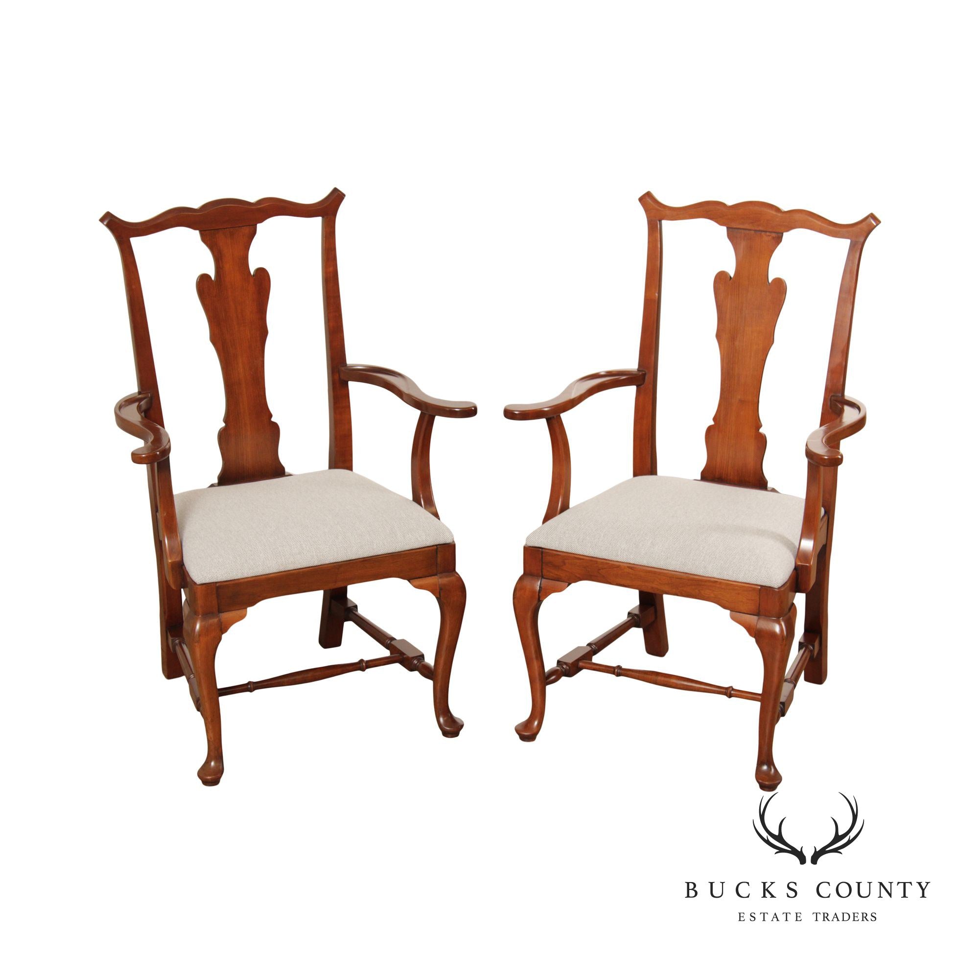 Herald Furniture Co. Queen Anne Style Pair of Cherry Armchairs