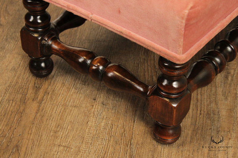 Jacobean Revival Style Custom Upholstered Long Footstool