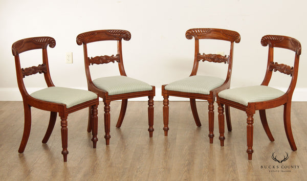Antique Classical English Regency Style Carved Set Four Dining Chairs