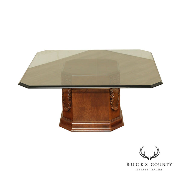 Henredon Neoclassical Style Glass Top Pedestal Coffee Table