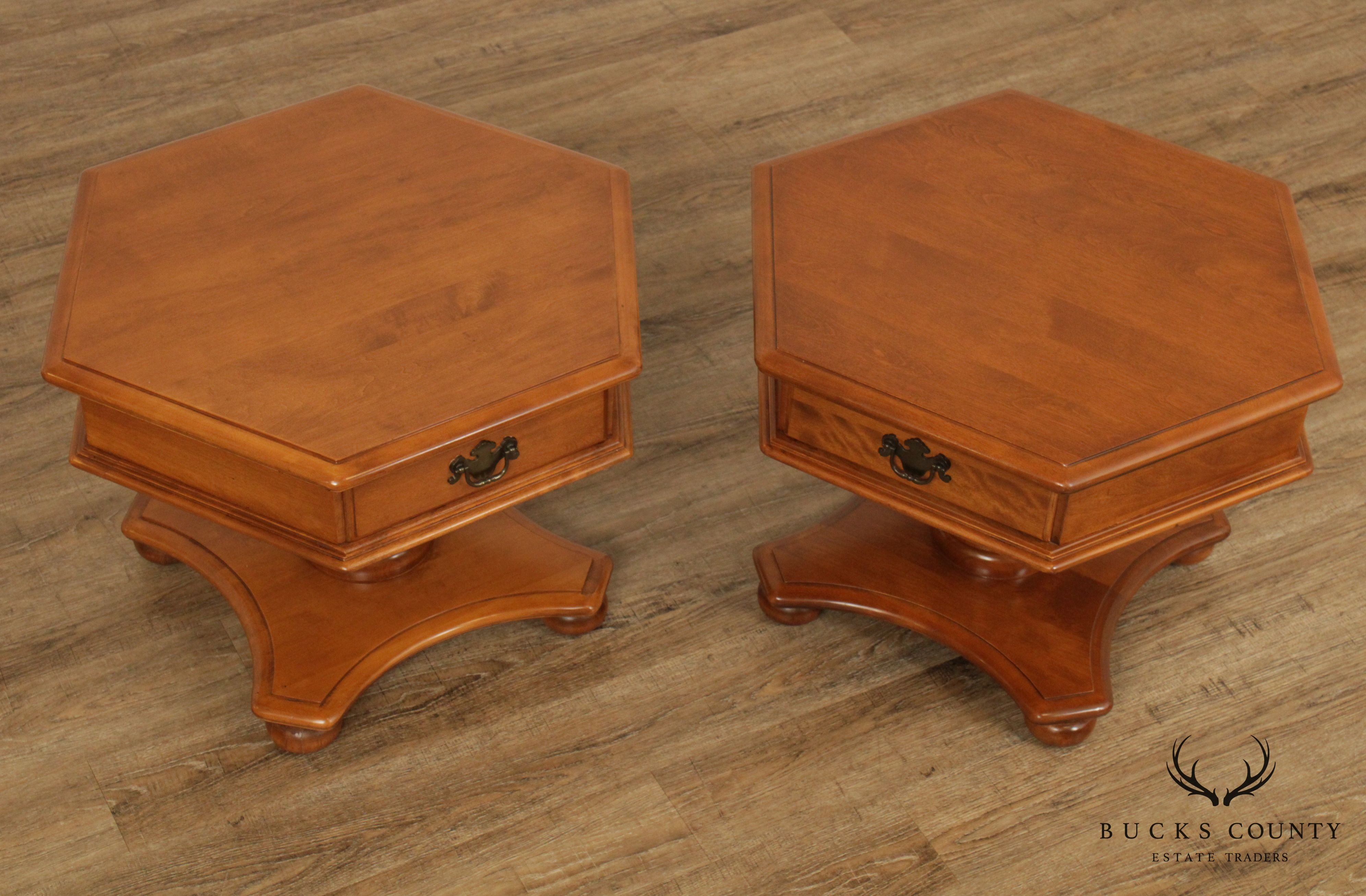 Ethan Allen Heirloom Vintage Maple Pair of Hexagonal End Tables