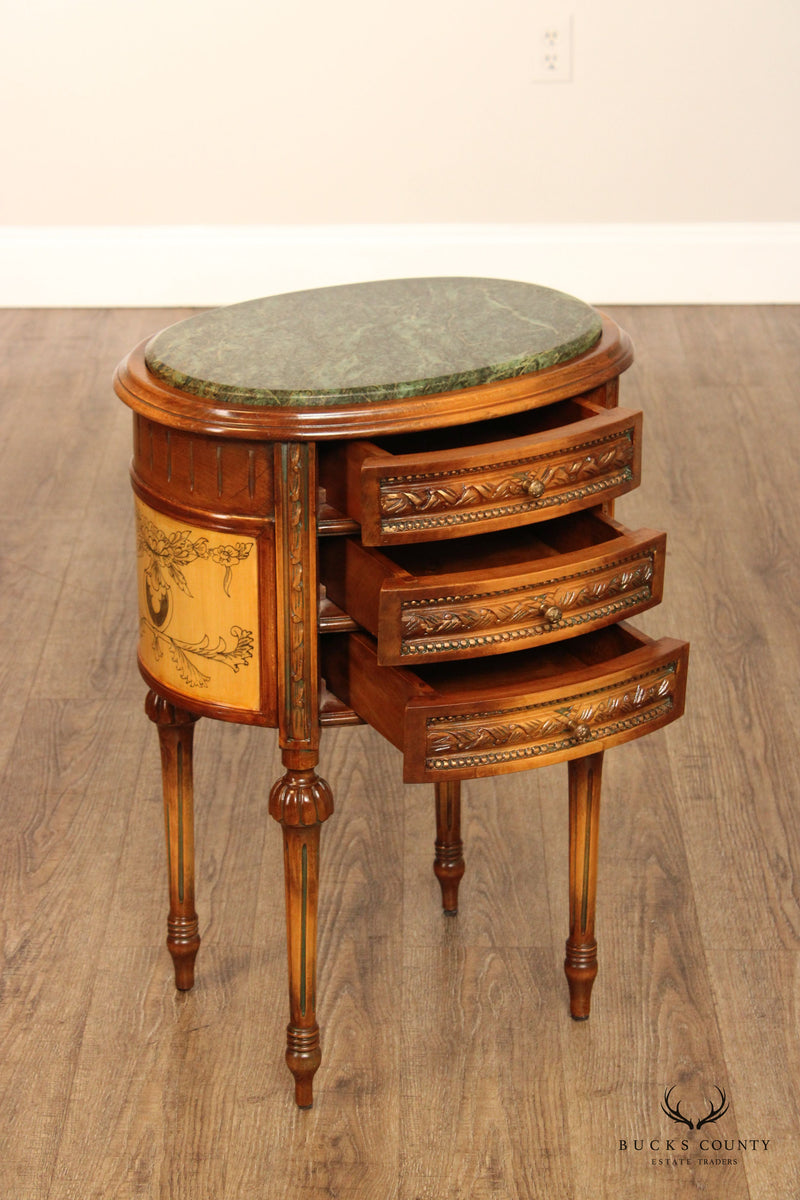 Italian Neoclassical Style Oval Marble Top Three-Drawer Stand