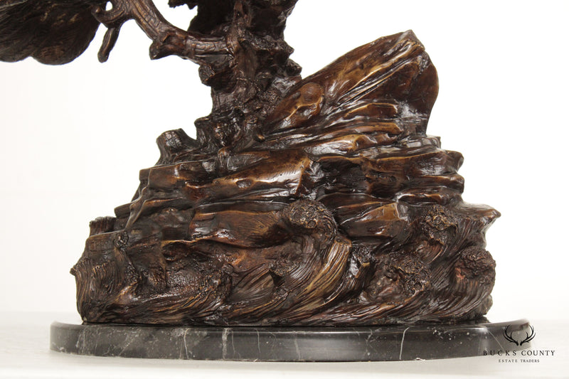 20th Century Large Bronze Eagle Sculpture on Marble Base