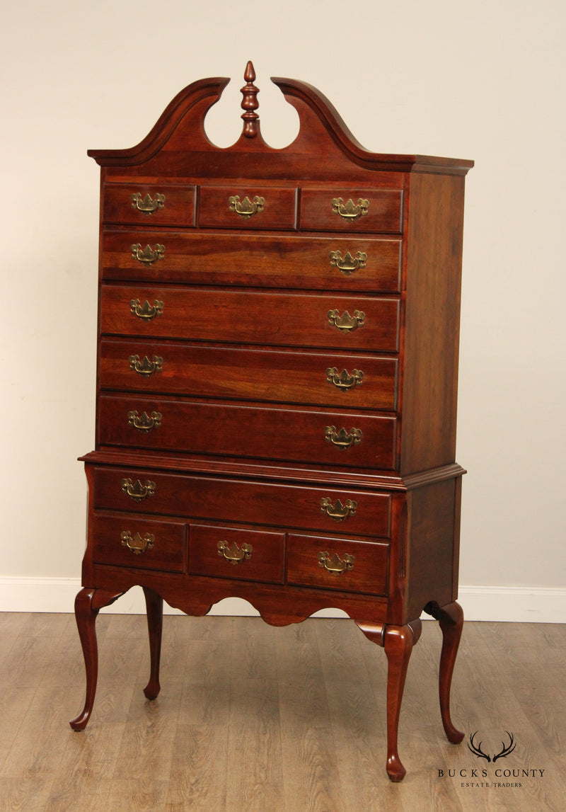 Crescent Queen Anne Style Carved Cherry Highboy Chest
