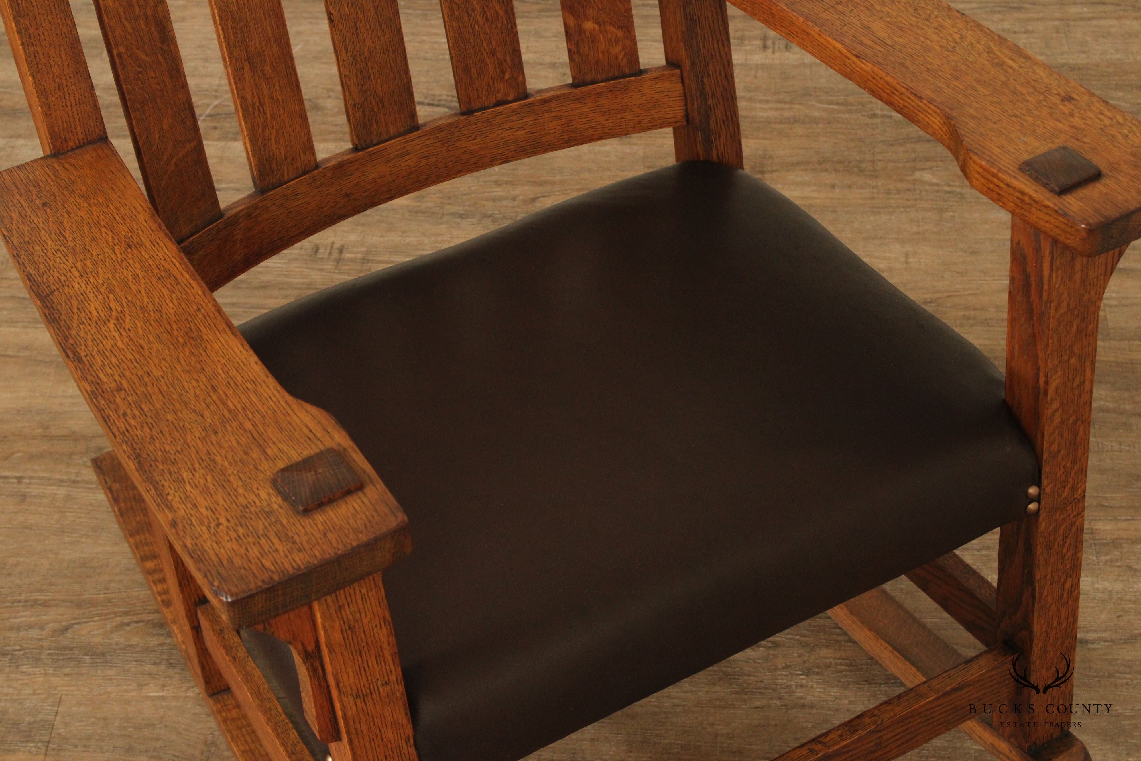 Antique Mission Oak and Leather Rocking Chair