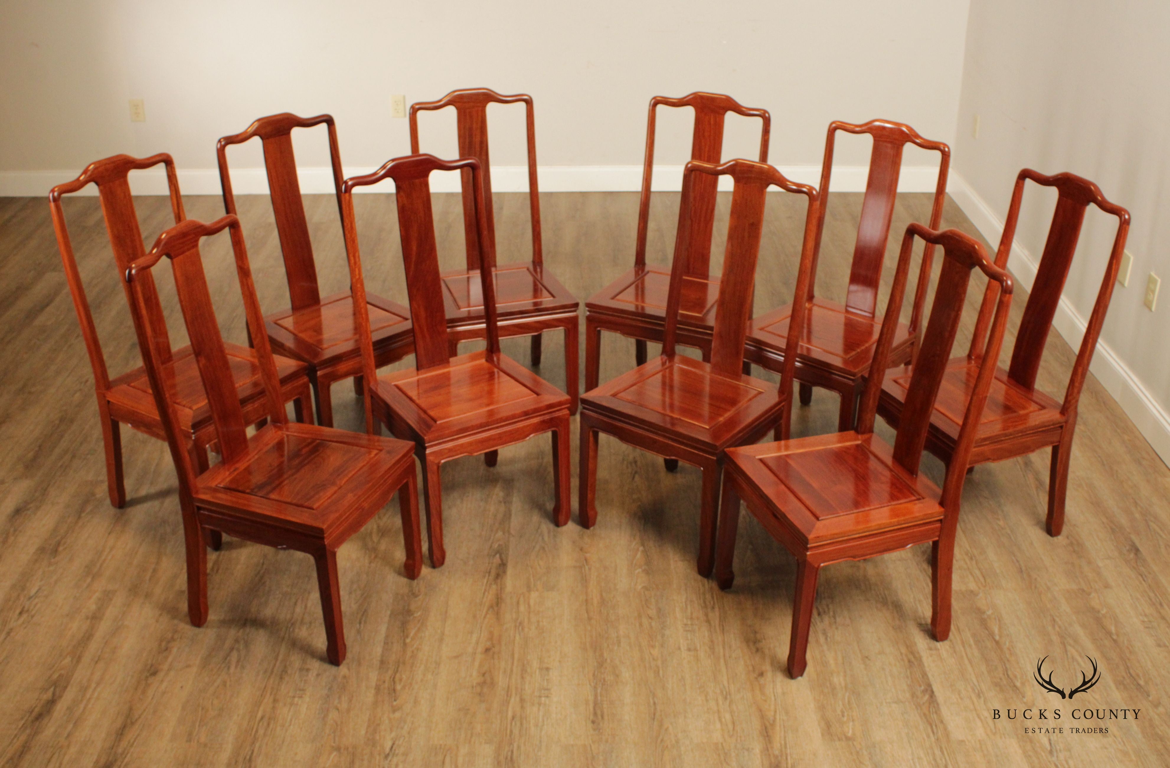 Vintage Chinese Rosewood Set of Ten Yoke Back Dining Chairs