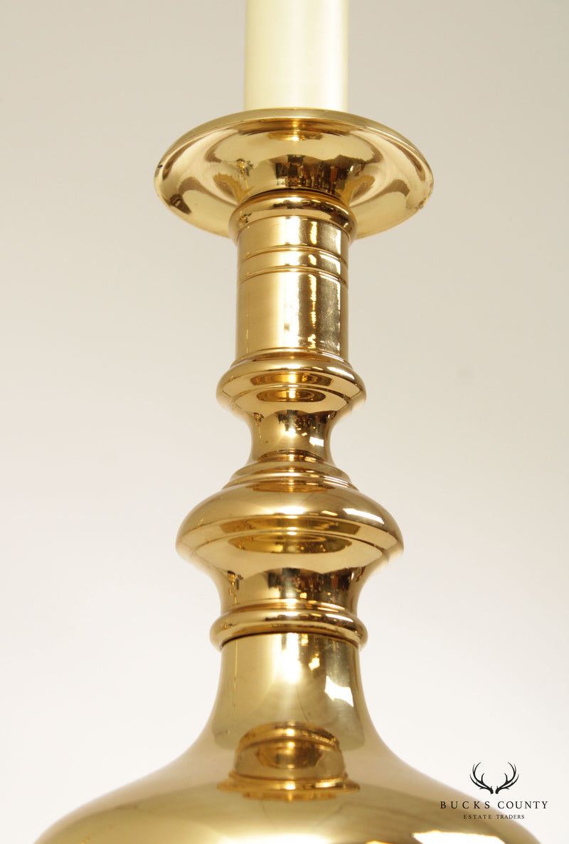 Vintage Pair Brass Candlestick Table Lamps
