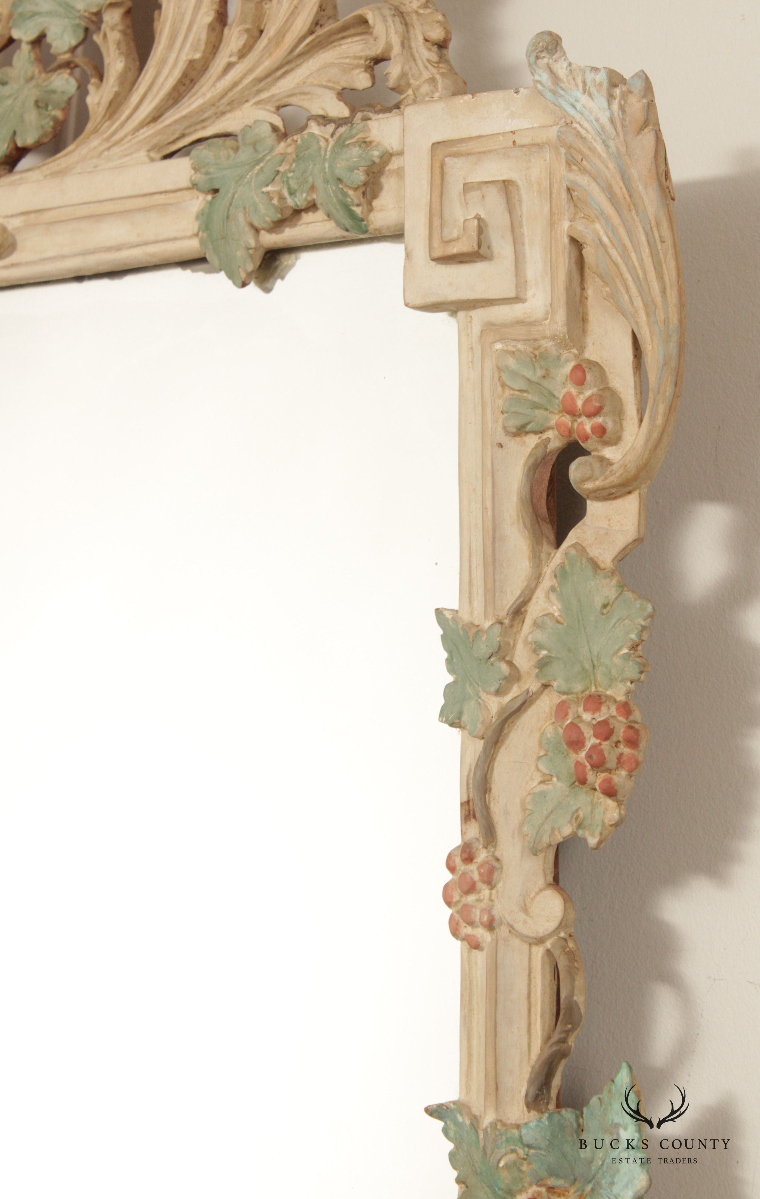 Antique Italian Florentine Style Carved Polychrome Mirror