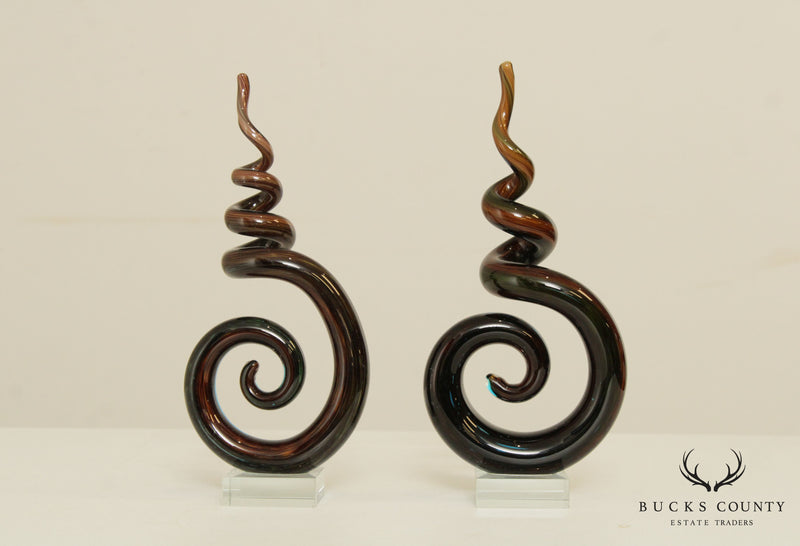 Quality Pair Murano Art Glass Spiral Sculptures