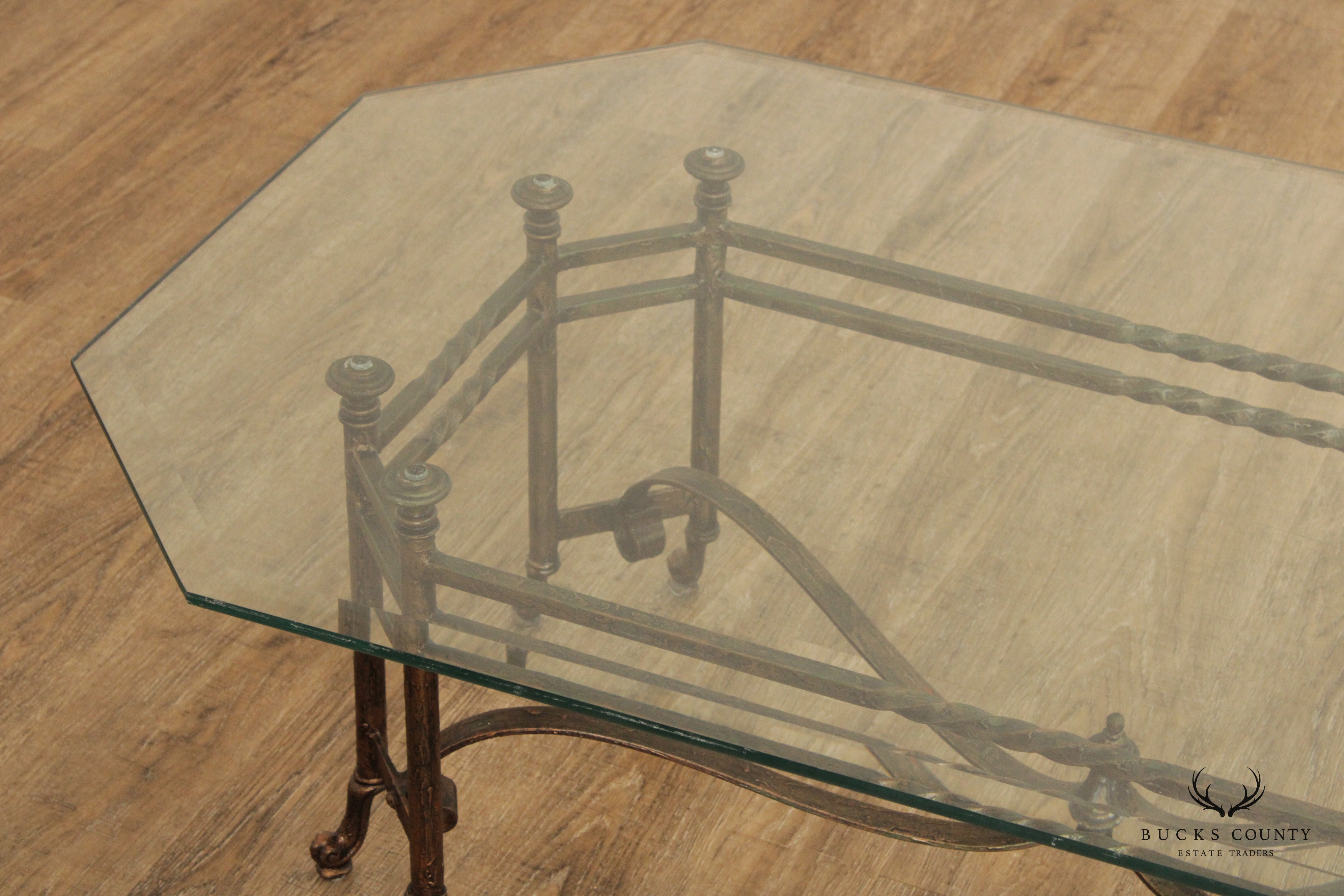 Regency Style Wrought Iron Glass Top Coffee Table