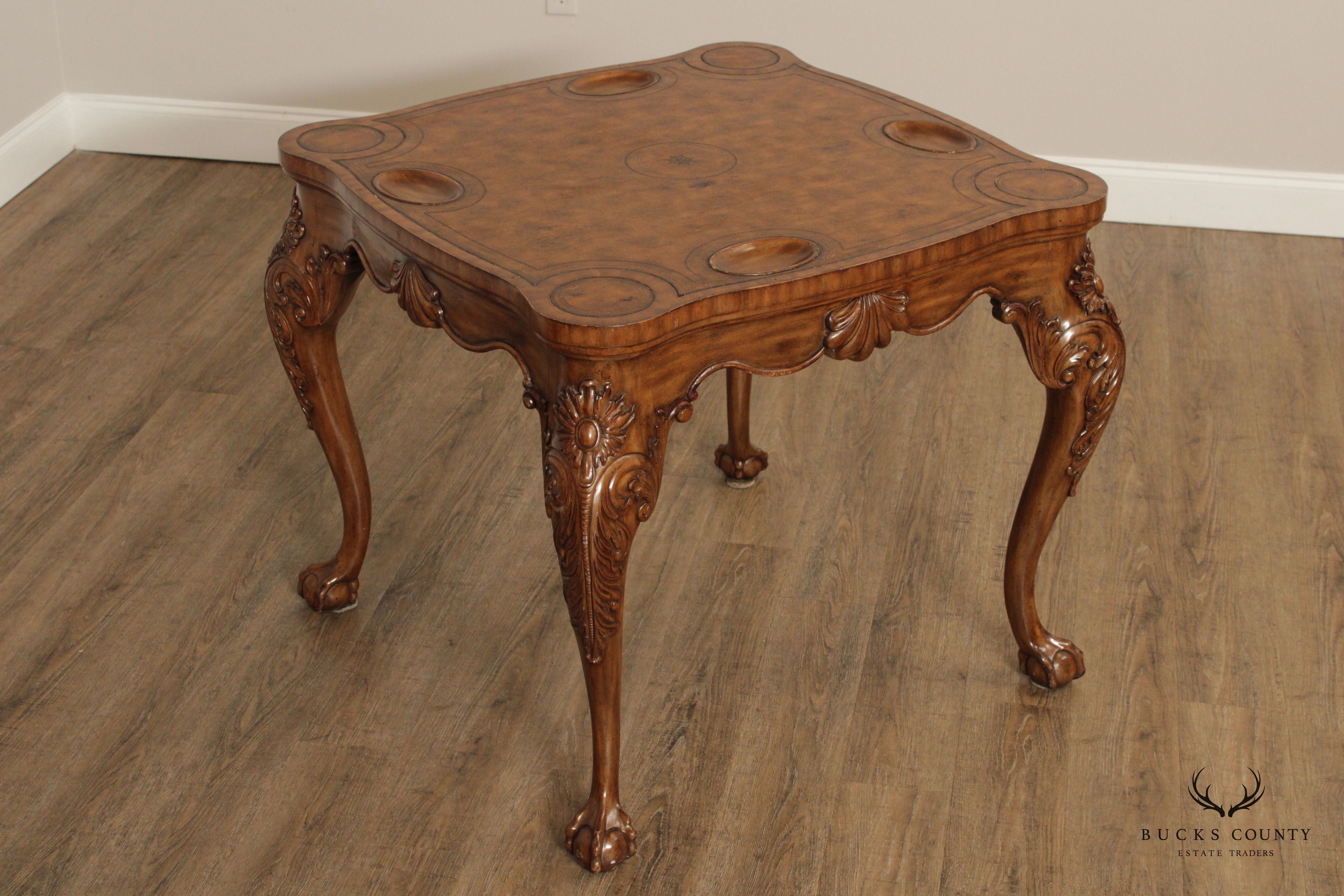 Maitland Smith Chippendale Style Leather Top Card Table