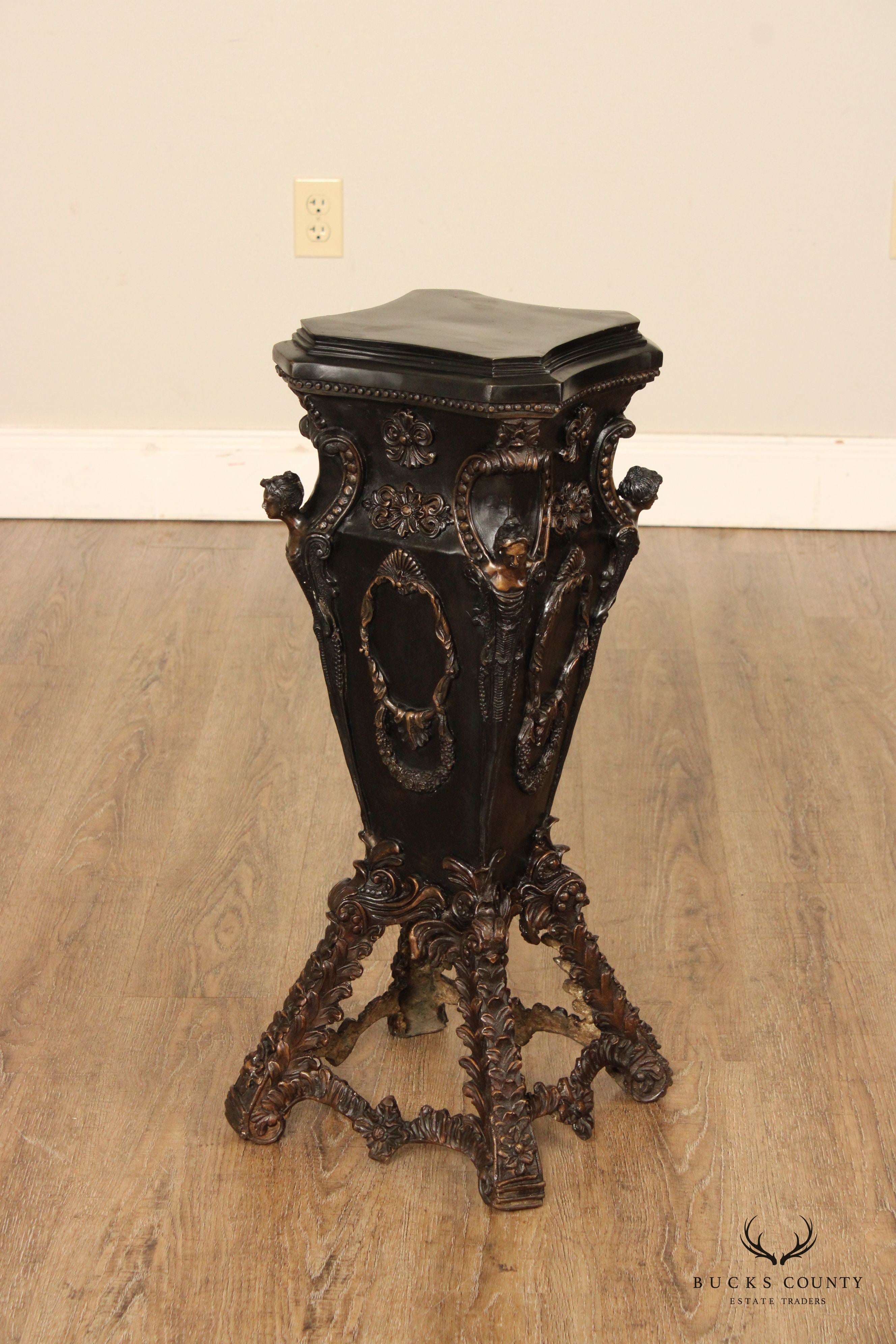 Baroque Style Patinated Bronze Pedestal