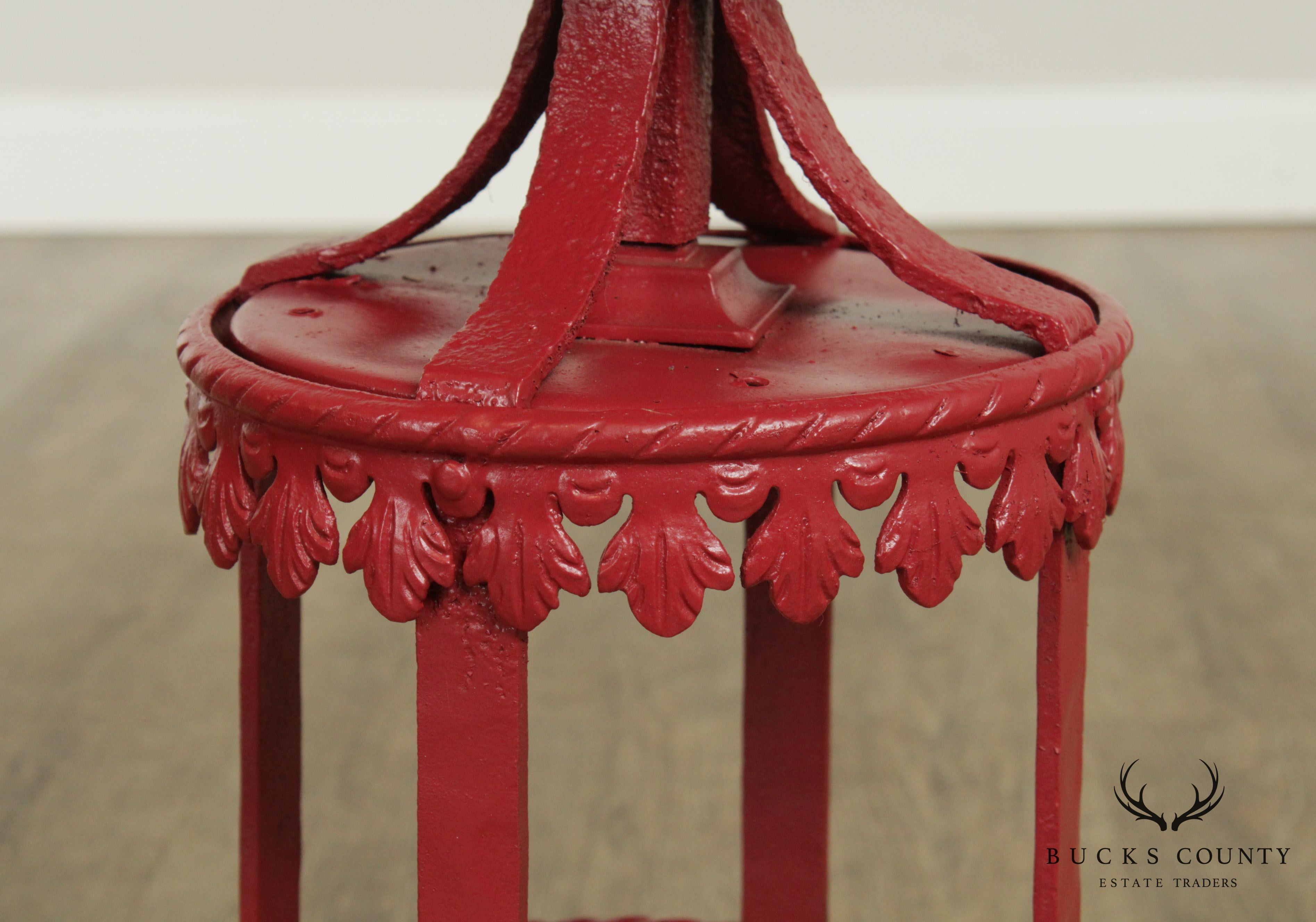 Antique Victorian Red Painted Iron Side Table Plant Stand