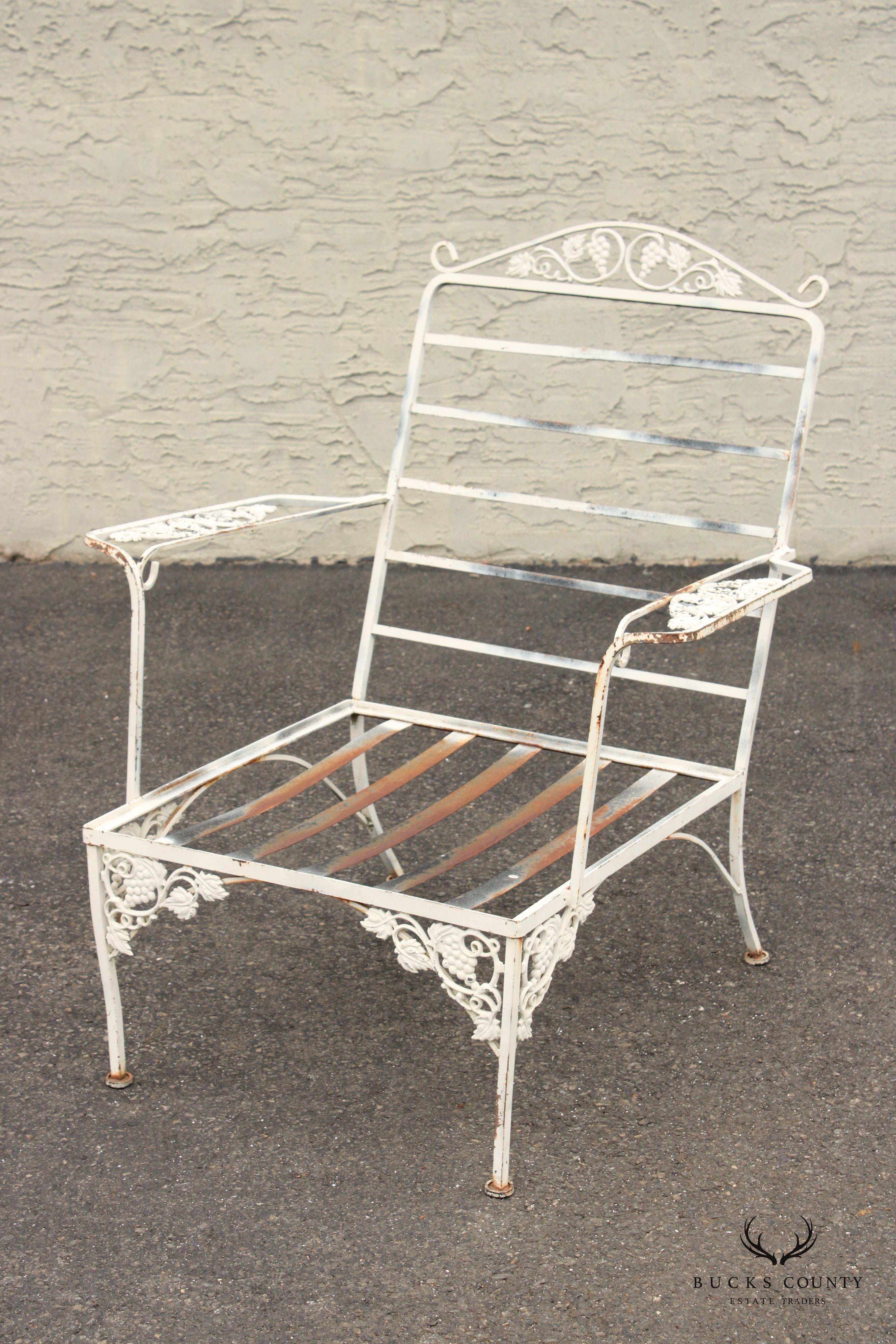 Vintage Wrought Iron Outdoor Patio Lounge Armchair