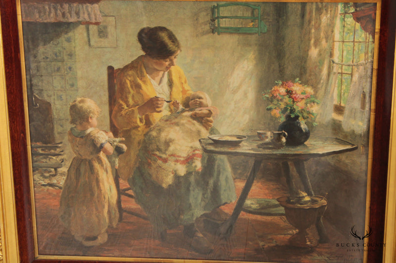 Vintage 'Mother and Children' Large Print After Evert Pieters, Custom Framed