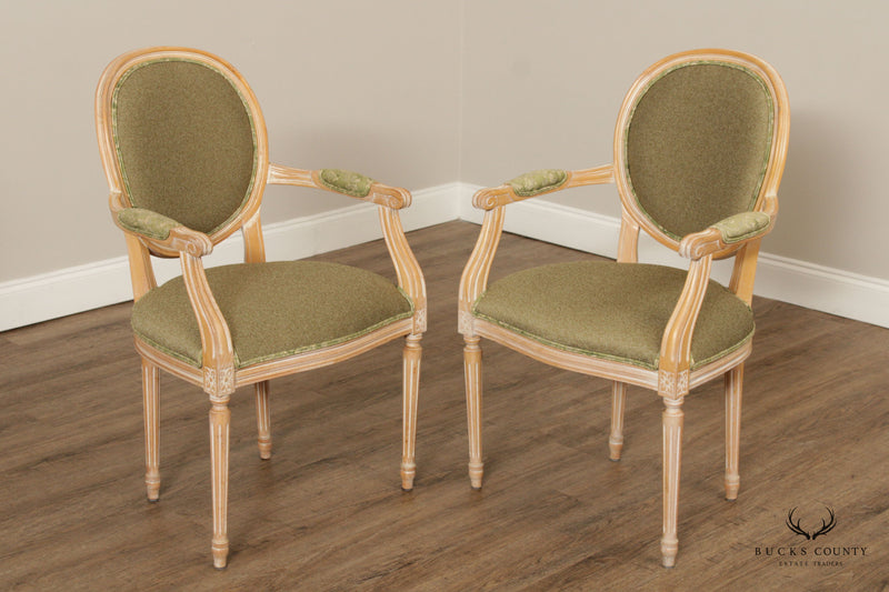 French Louis XVI Style Pair of Cerused Finish Armchairs