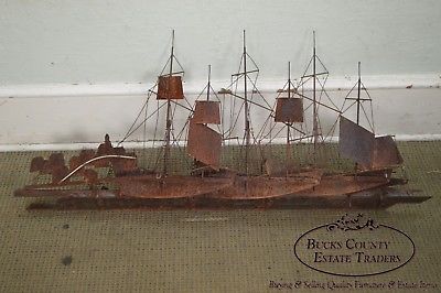 Curtis Jere Large Rusted Metal Wall Sculpture of Sailboats & Ships