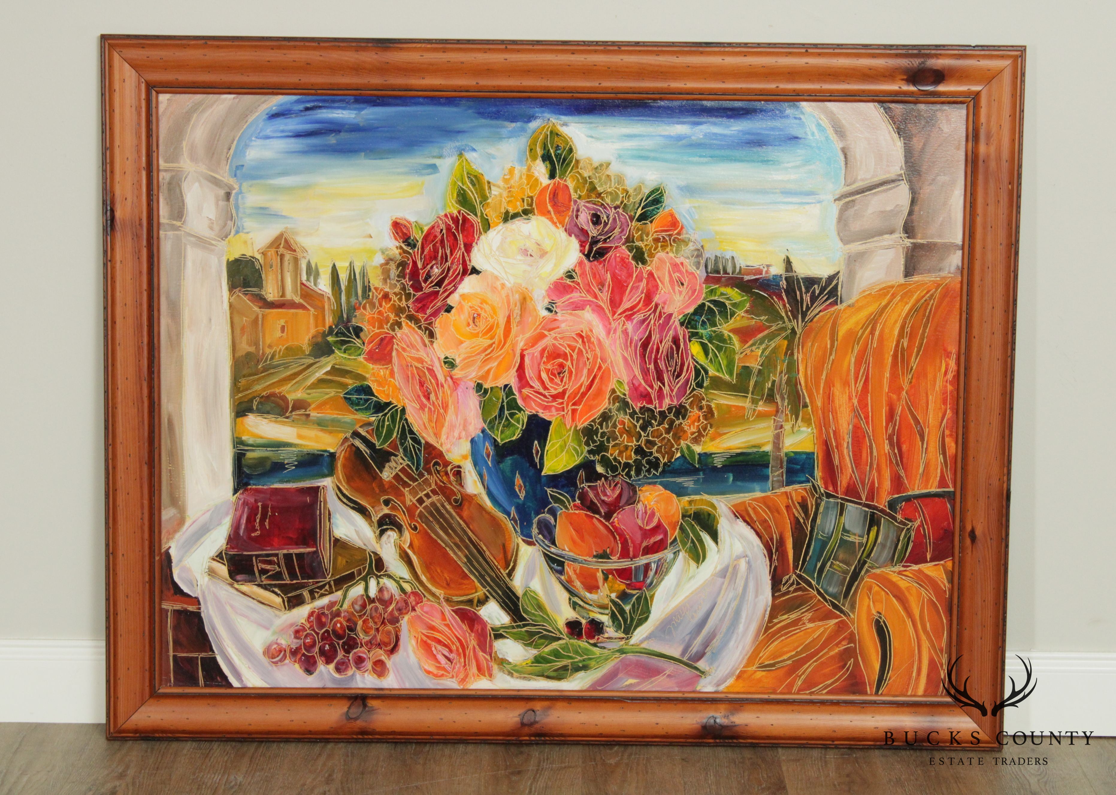 Maya Eventov Large Framed Still Life Original Oil Painting