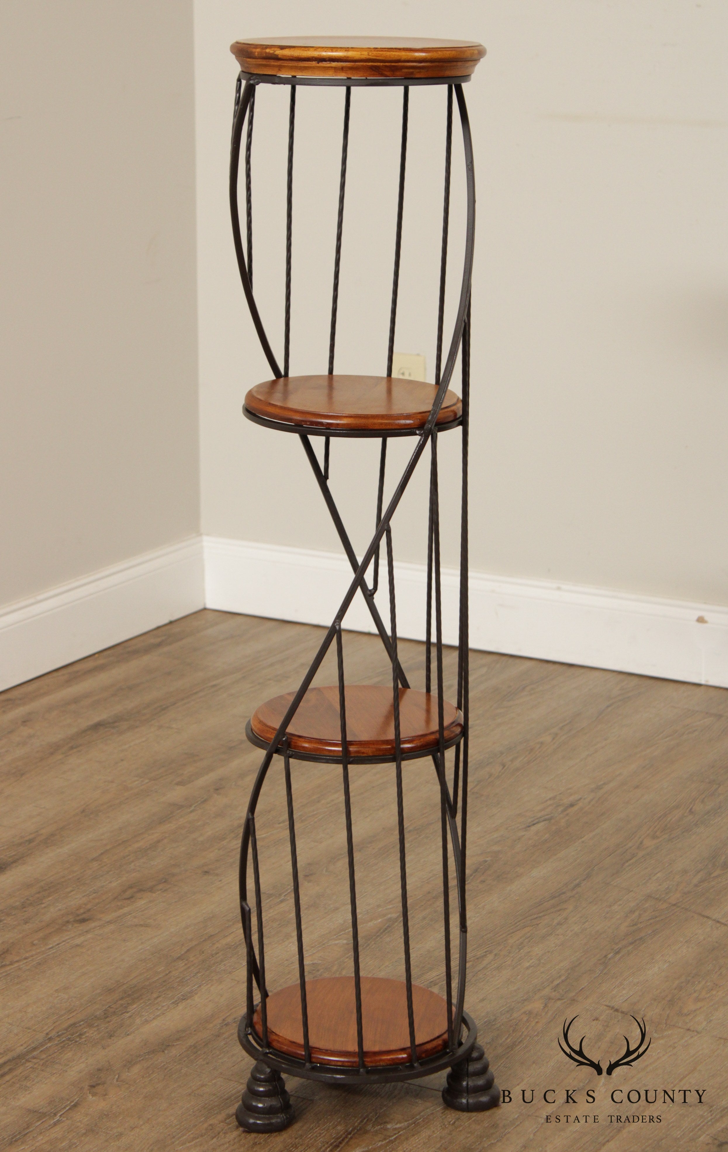 Vintage Metal & Wood Spiral 4 Tier Stand