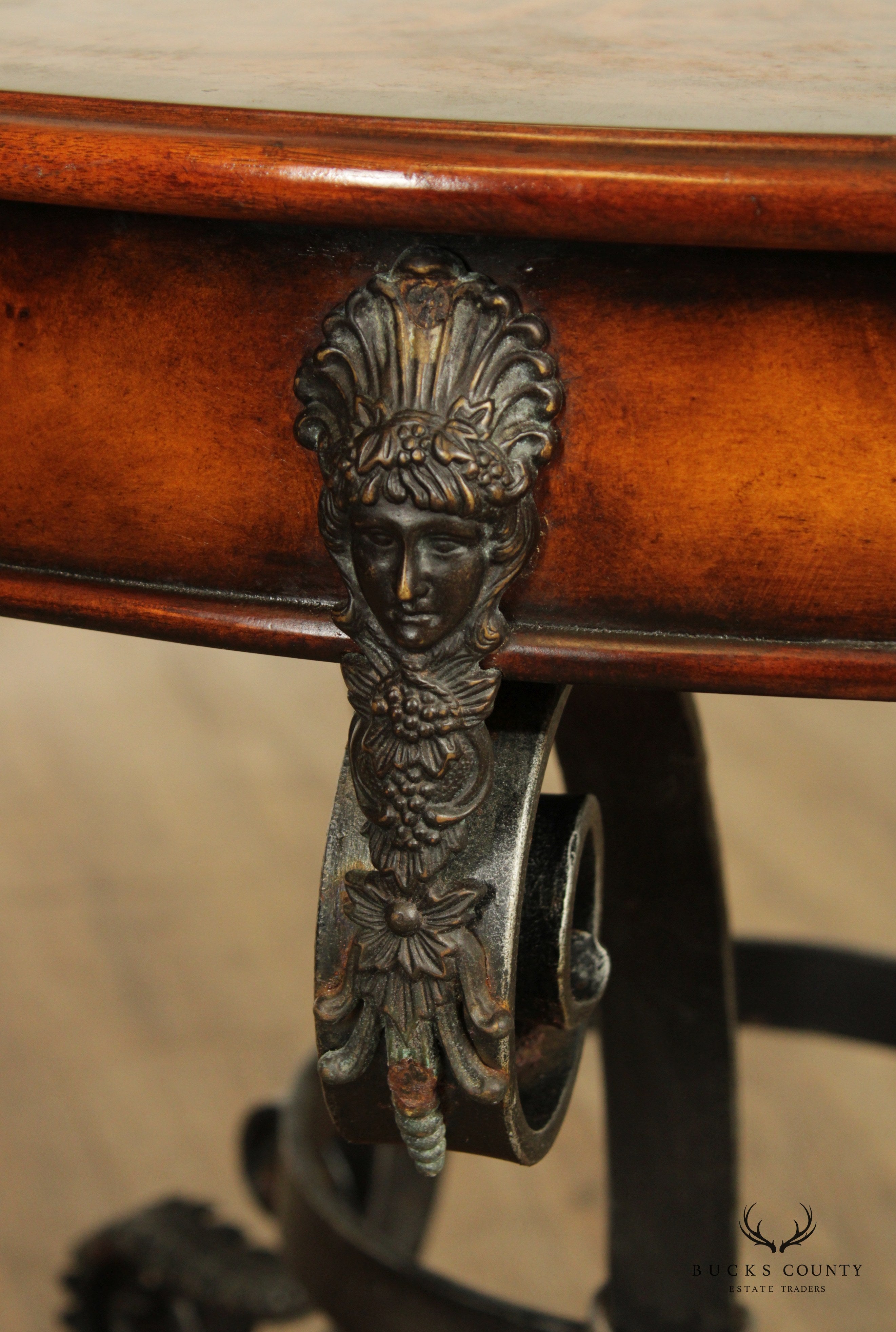 Theodore Alexander Caryatid Iron & Marquetry Top Center Table