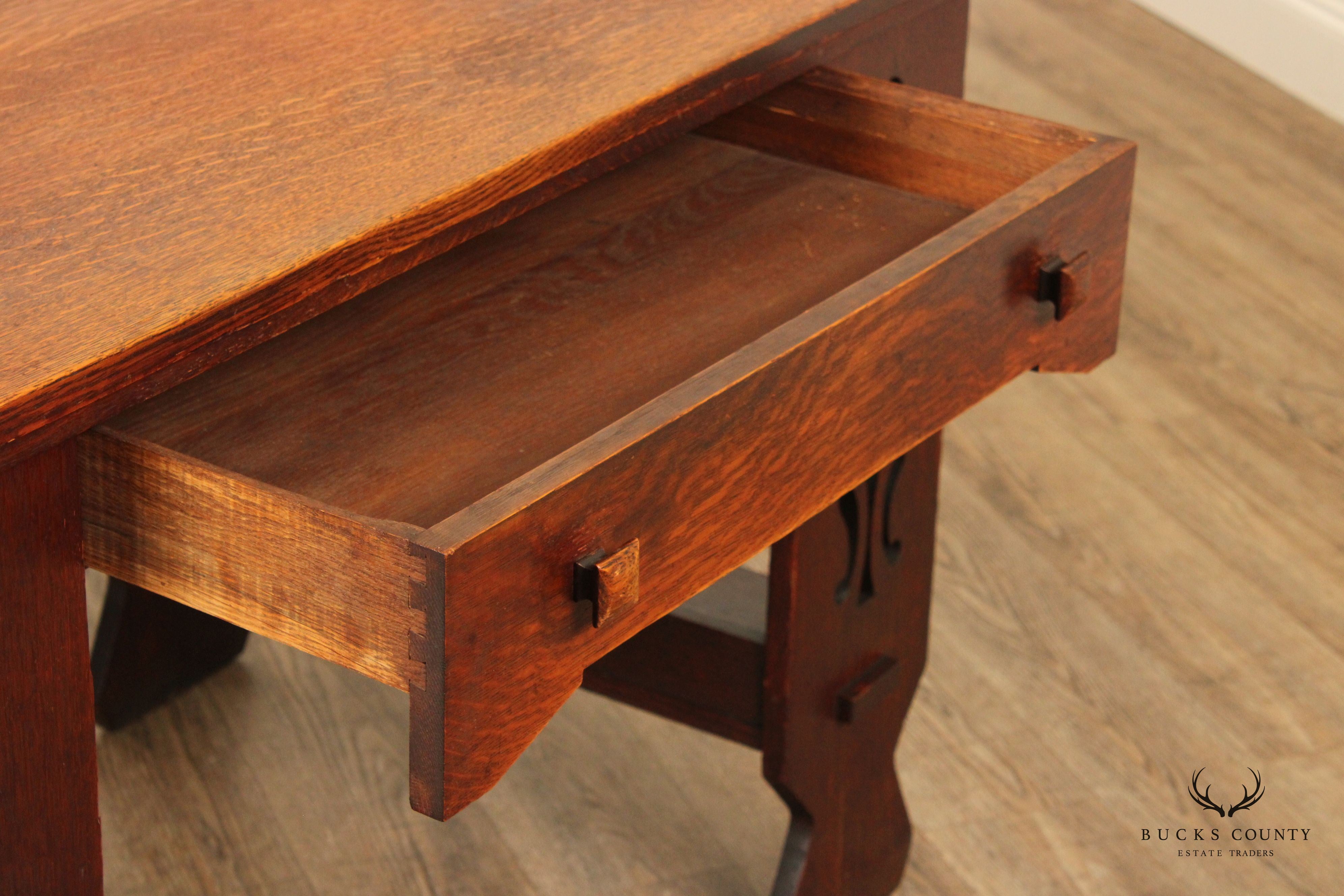 Antique Arts & Crafts Mission Oak Library Table Writing Desk