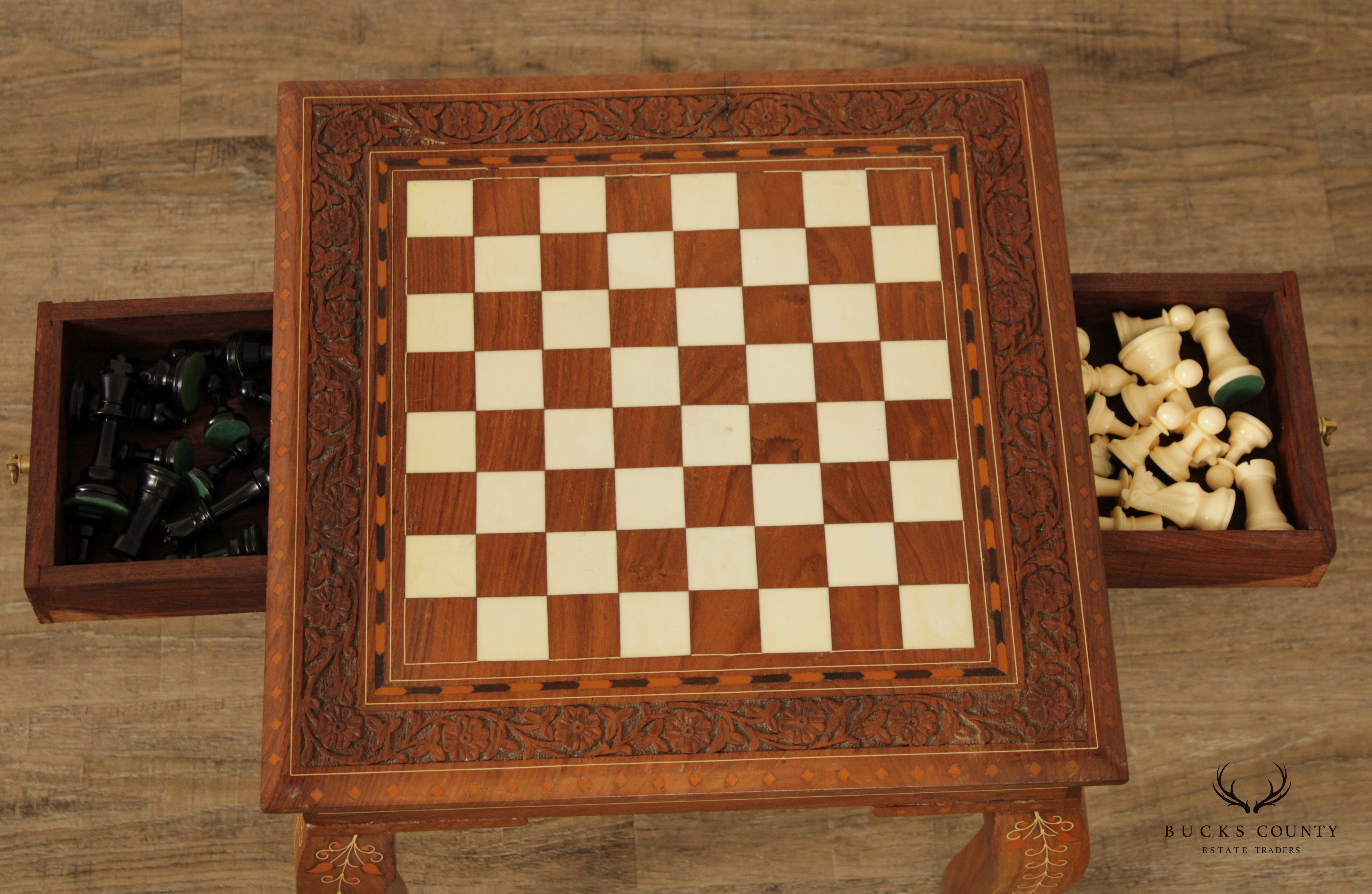 Vintage Moroccan Carved and Inlaid Chess Game Table