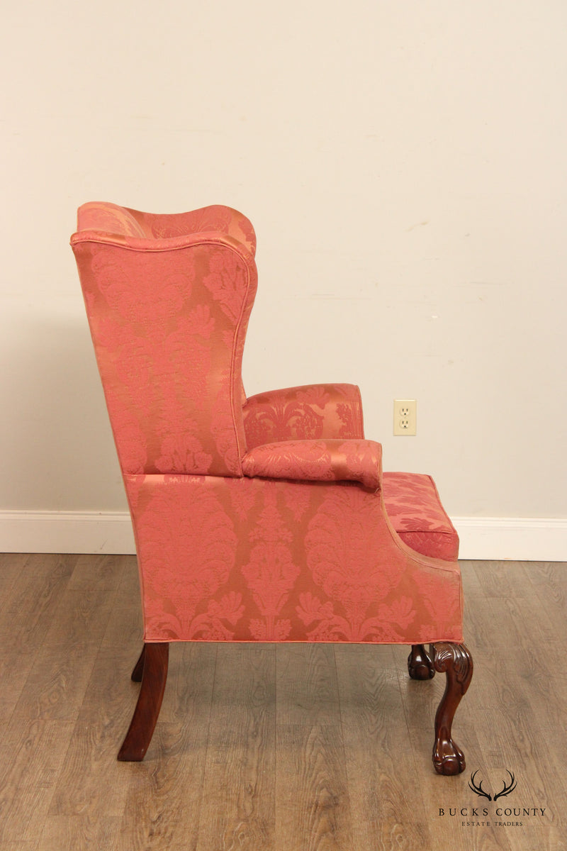 Chippendale Style Custom Upholstered Wing Armchair