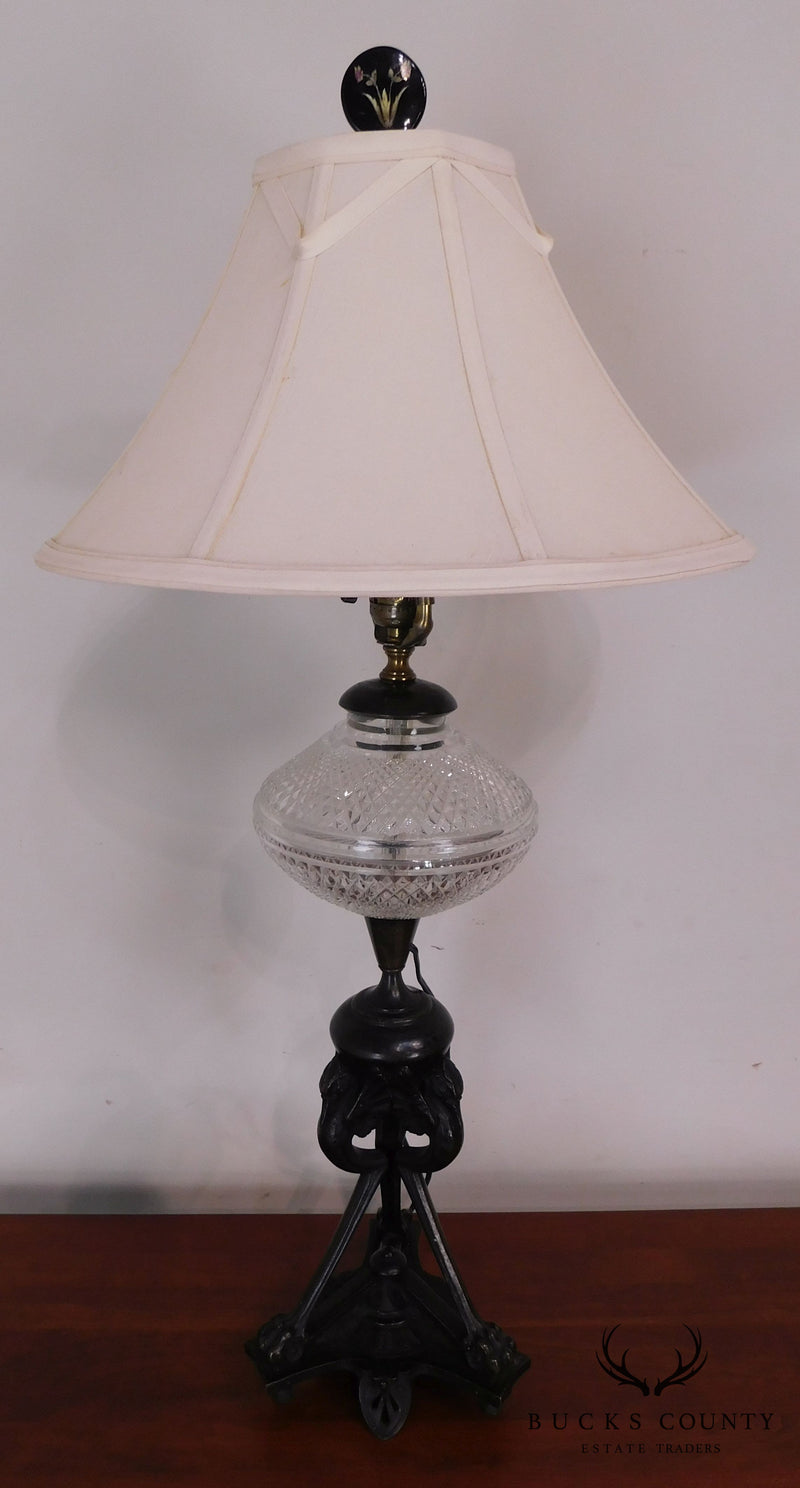 Aesthetic Movement Stork/Crane Figural Black Painted Bronze Table Lamp with Shade