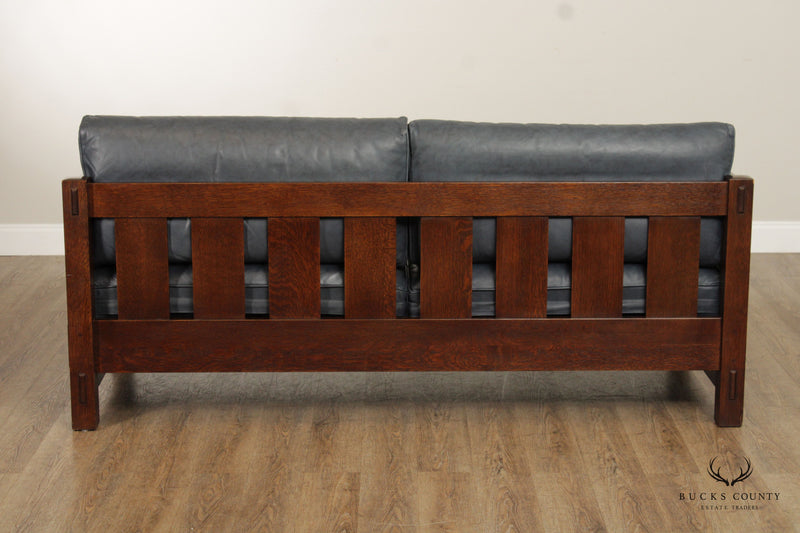 Stickley Mission Collection Oak And Leather Settle Sofa