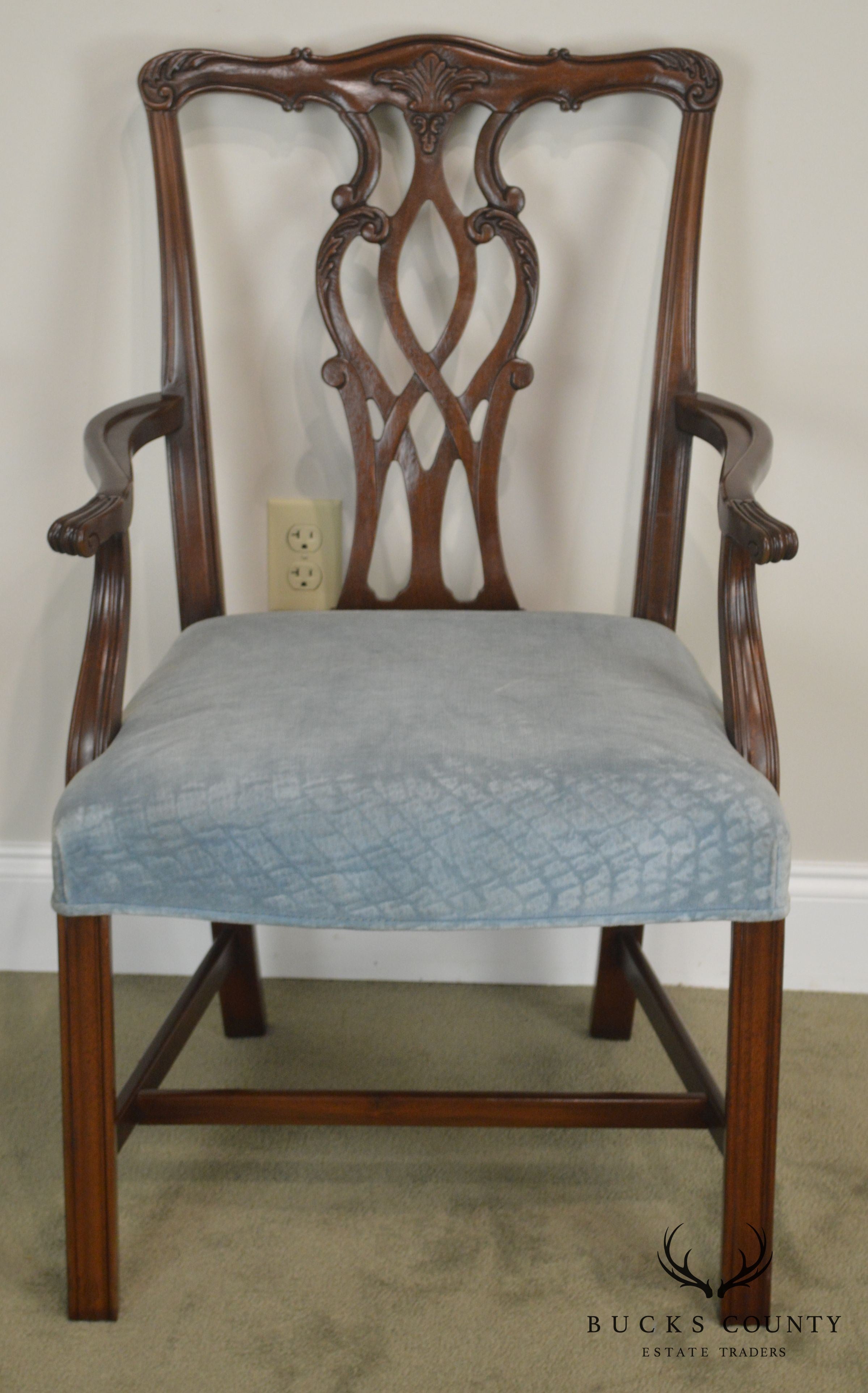 Chippendale Style Custom Quality Pair Mahogany Arm Chairs