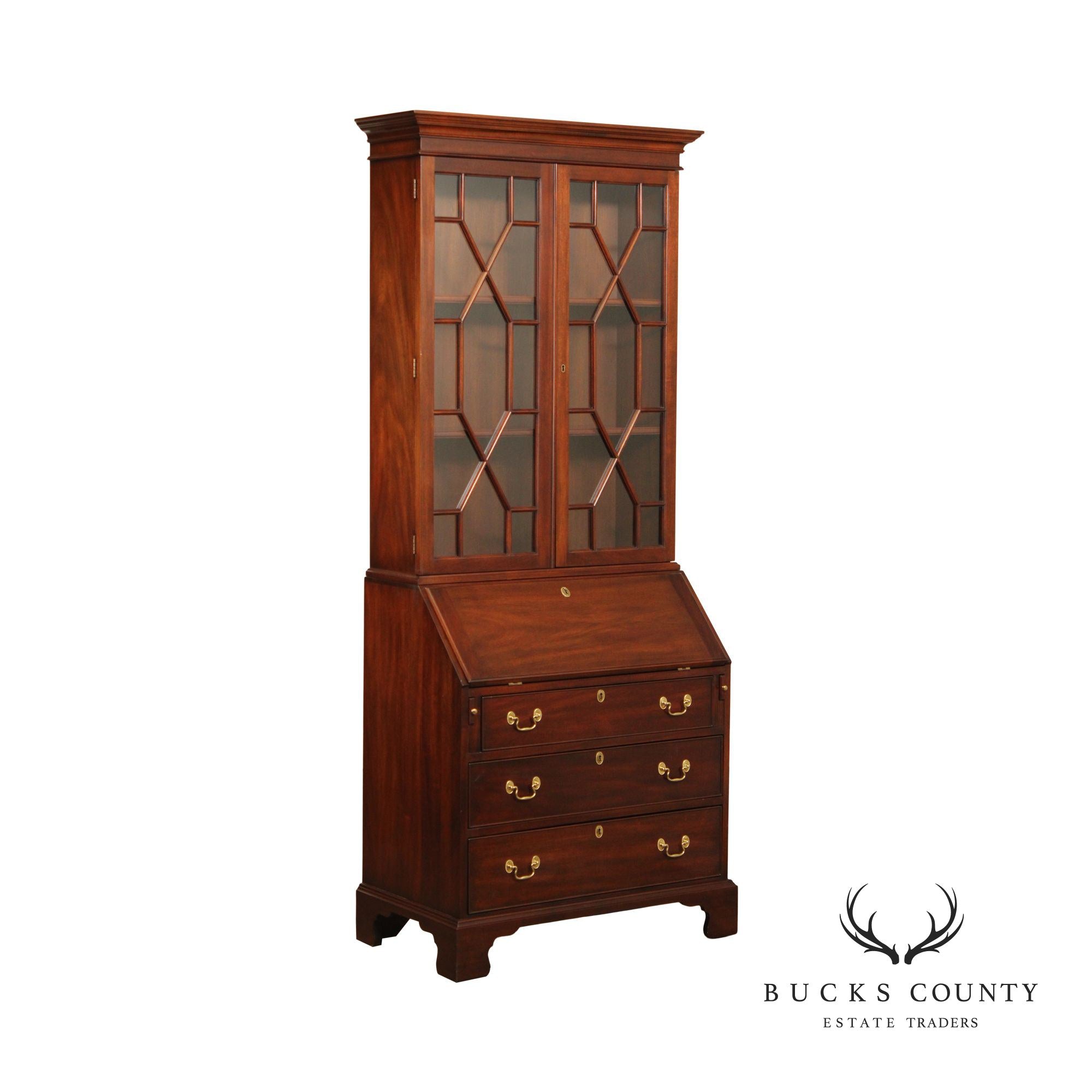 Henkel Harris Mahogany Chippendale Style Secretary Desk Bookcase