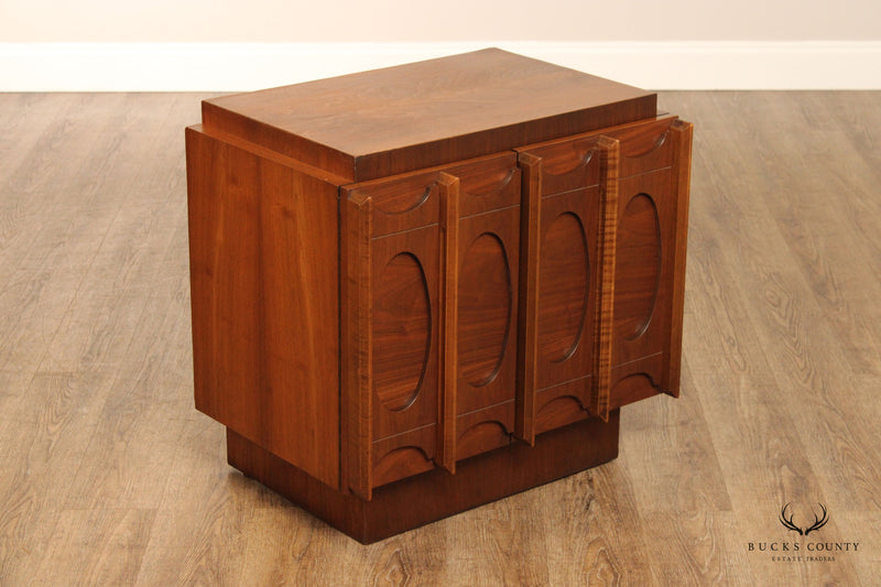 Tobago Mid Century Modern Sculpted Walnut Nightstand Cabinet