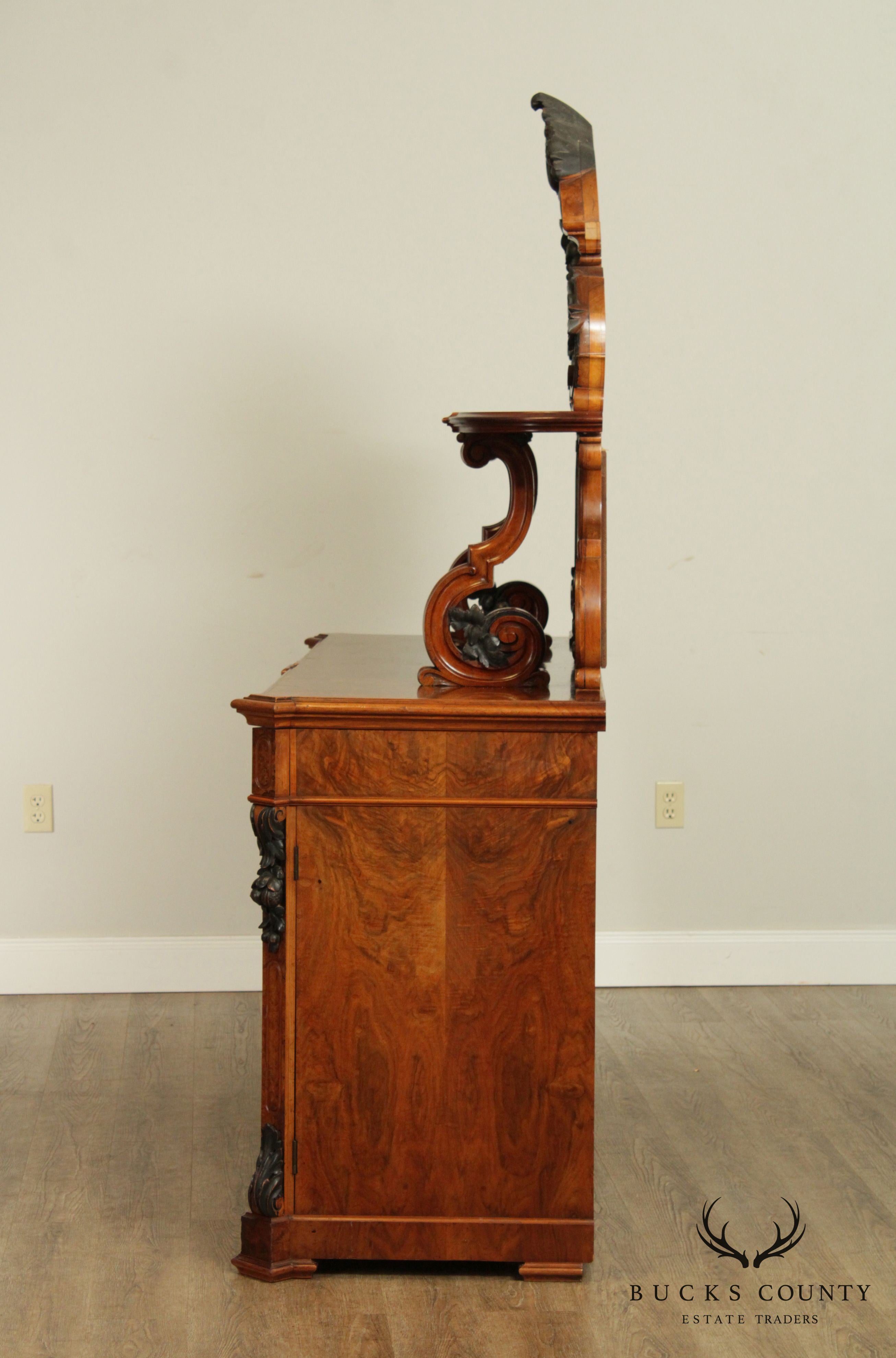 Renaissance Revival Antique Burlwood Grape Carved Sideboard