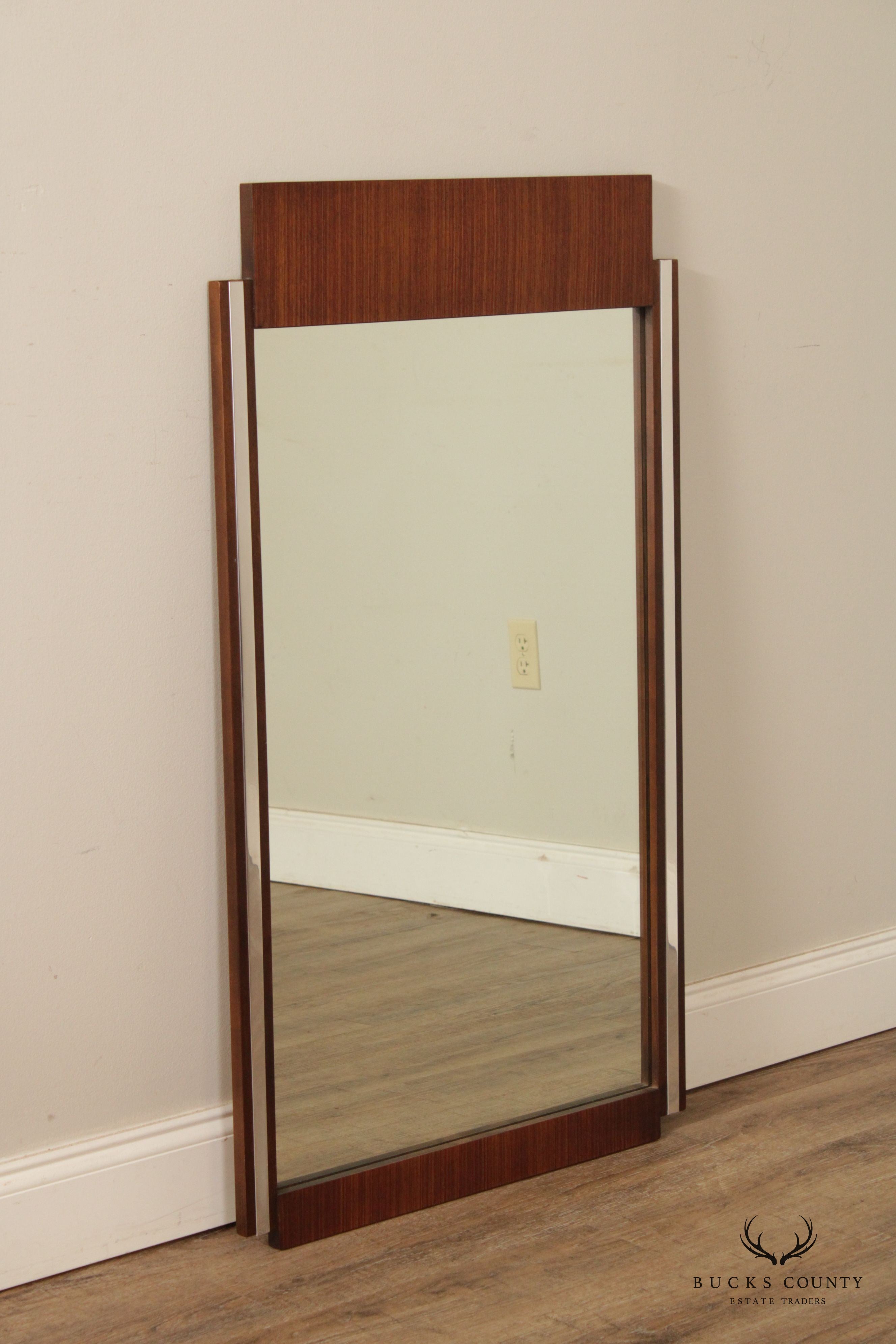 Broyhill Premier Mid Century Modern Walnut and Chrome Wall Mirror